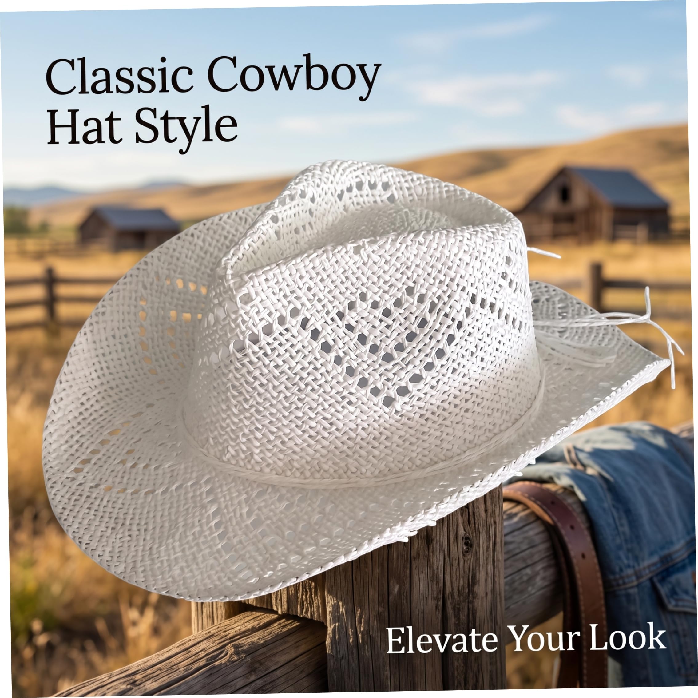 Cappello di Paglia da Cowgirl, Cappello da Spiaggia di Paglia Traspirante, Beige