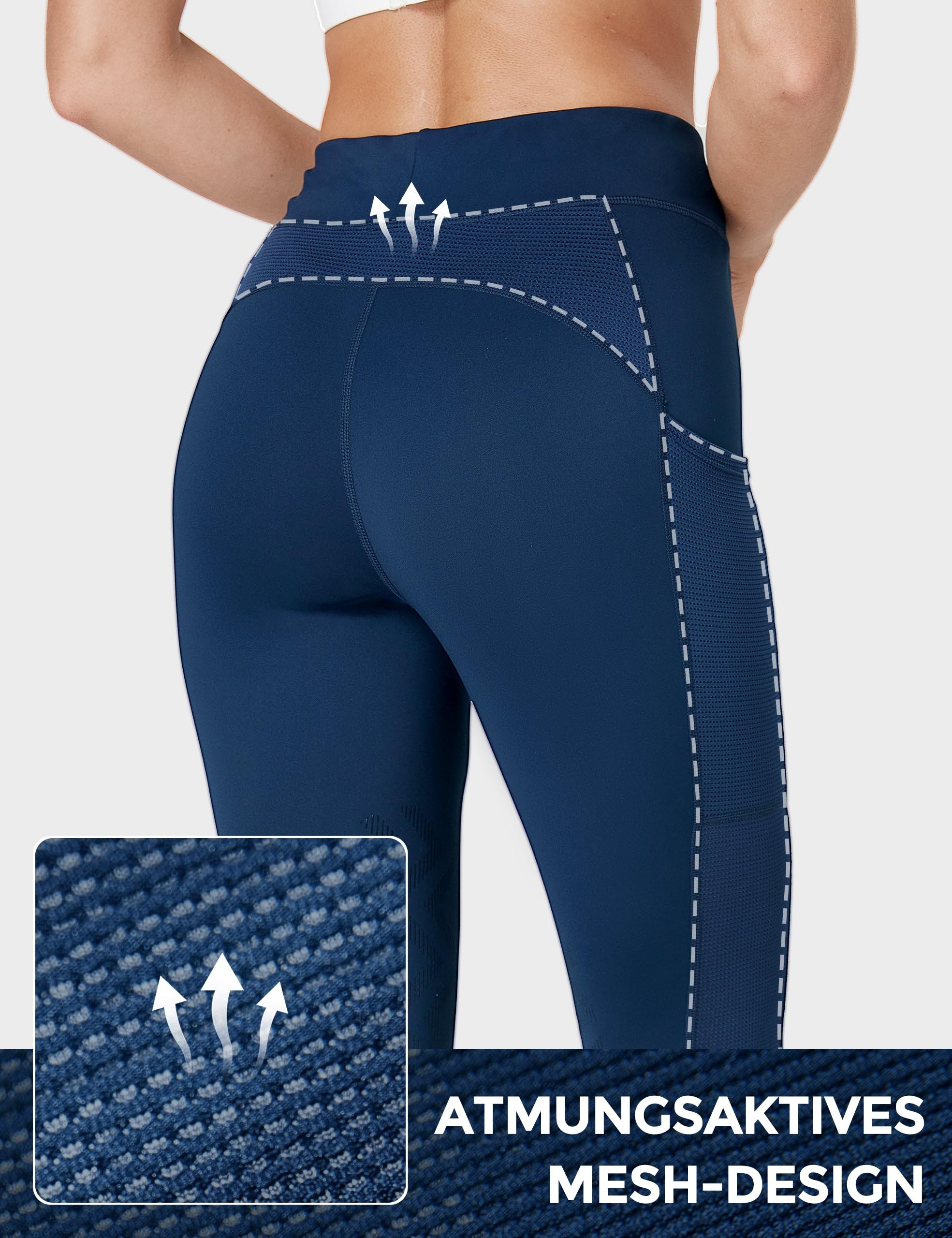 FitsT4 Sports Reithose Damen Reitleggings mit Rutschfestem Kniebesatz, Hohem Bund und Seitentaschen, Atmungsaktiv und Elastisch für Reitschule und Radfahren im Frühling Sommer
