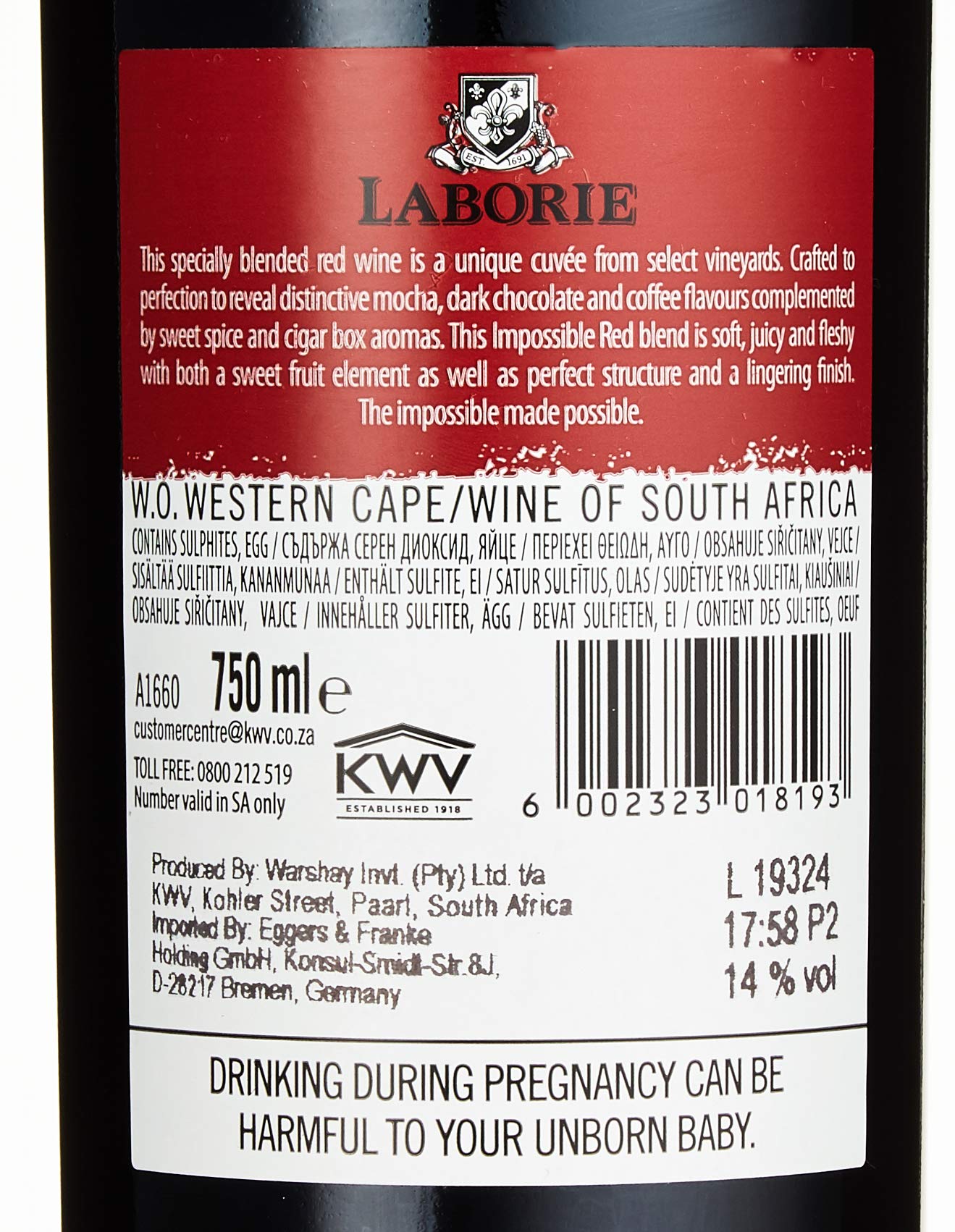 Laborie Impossible Red Trocken – Eleganter Rotwein aus Südafrika, vollmundig, fruchtig & harmonisch – Perfekt für Genießer (1x 0,75l) (Packung mit 6)
