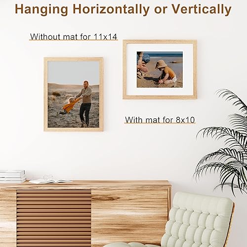 Miniatura 5 de Vittanly Marco de fotos de 11 x 14 pulgadas, marco de madera maciza con plexiglás, incluye paspartú de 8 x 10 pulgadas, para colgar en la pared para