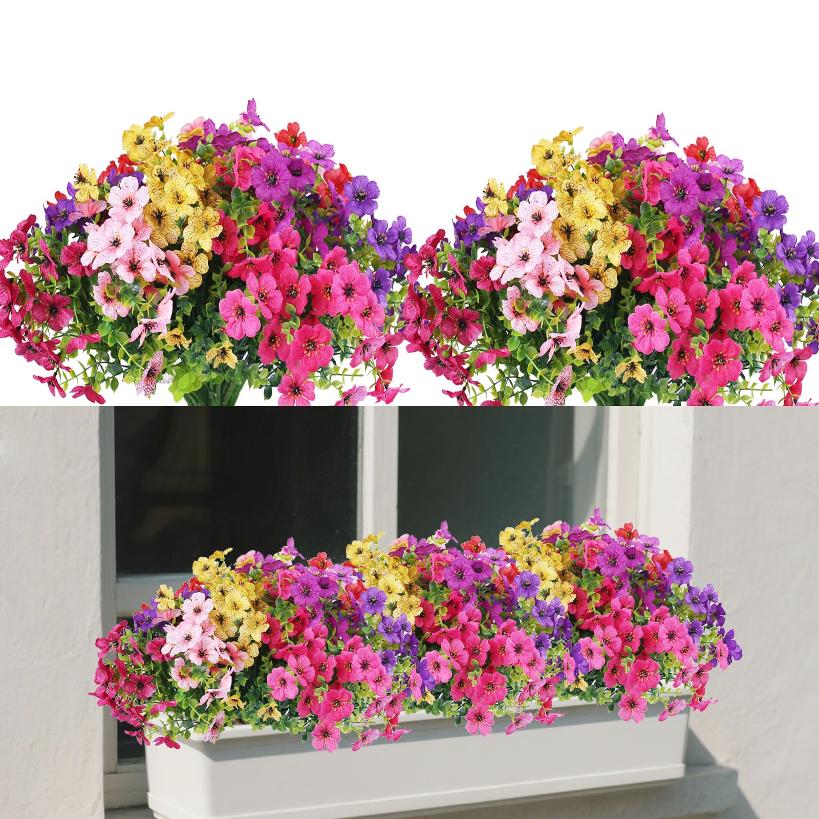 wiipara 12 Bundles Artificial Flowers Outdoor UV Resistant Fake Flowers No Fade Faux Plants Garden Porch Window Box Decorating, Multicolor