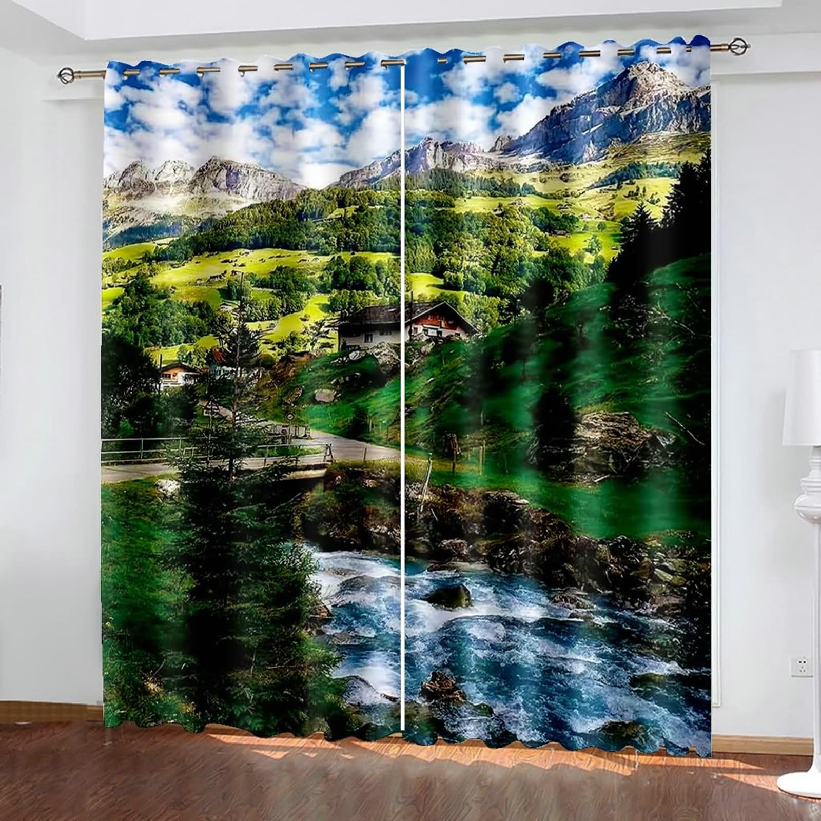 Rideau exterieur occultant Gualiy lot de 2 rideaux paysage de montagne 107x183cm