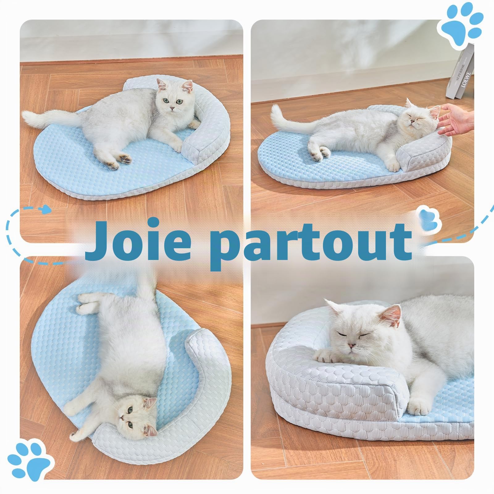 Tapis de Rafraîchissant pour Chat Chien Lavable 60 * 46cm Lits pour Chats avec Oreiller en Forme de U Coussin pour Chat d'auto-Refroidissement