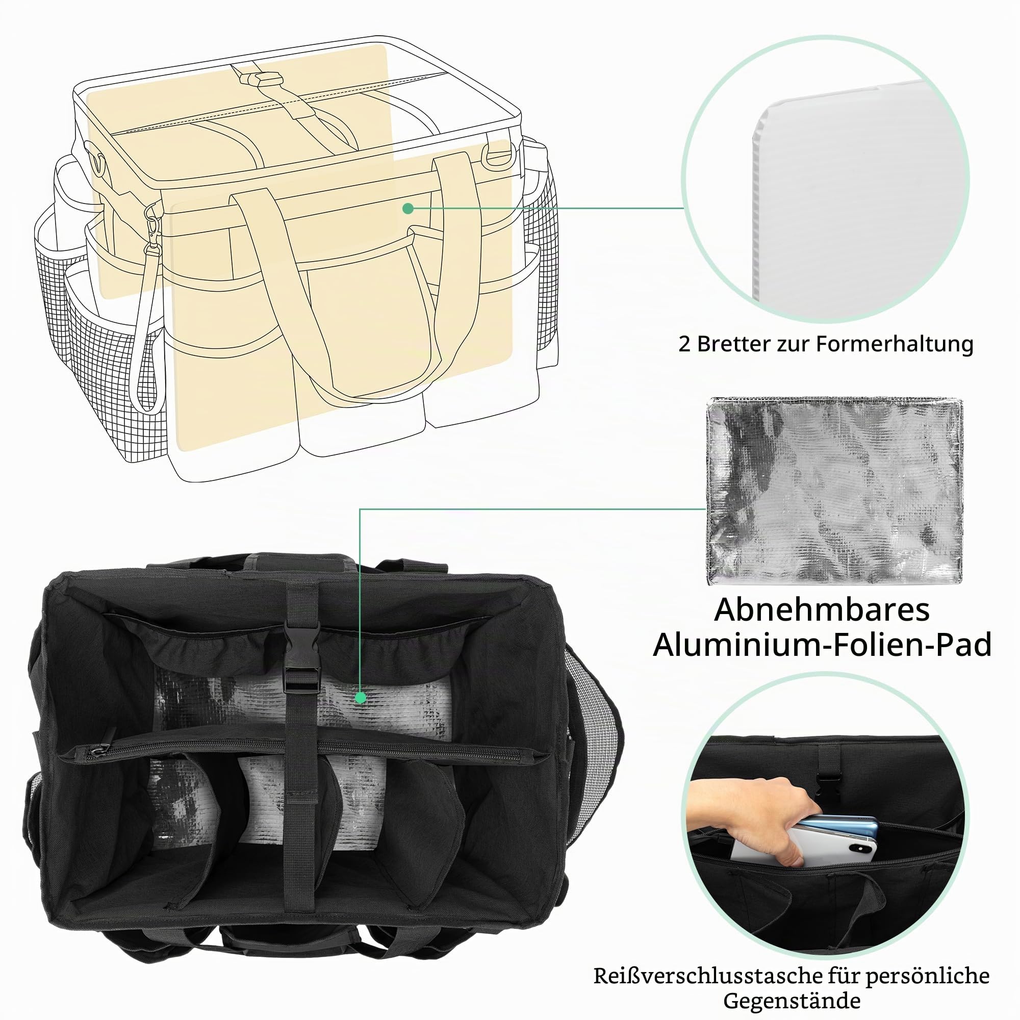 LoDrid Rollende Reinigungstasche mit Abnehmbarem Trolley, Schwarz