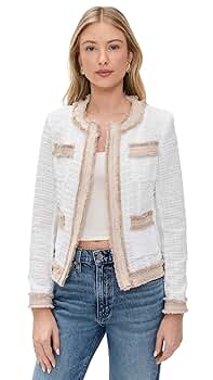 L'AGENCE Women's Agnes Tweed Denim Jacket, Blanc/Biscuit