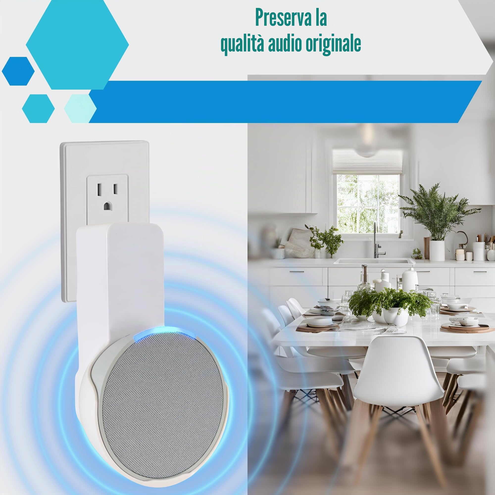 Sintron Supporto da Parete per Echᴏ Pop, Supporto per Altoparlante Intelligente, Staffa Salvaspazio per Presa, Nessuna Vite o Foratura, Gestione Cavi Integrata, Compatibile con Google Nest (Bianco)
