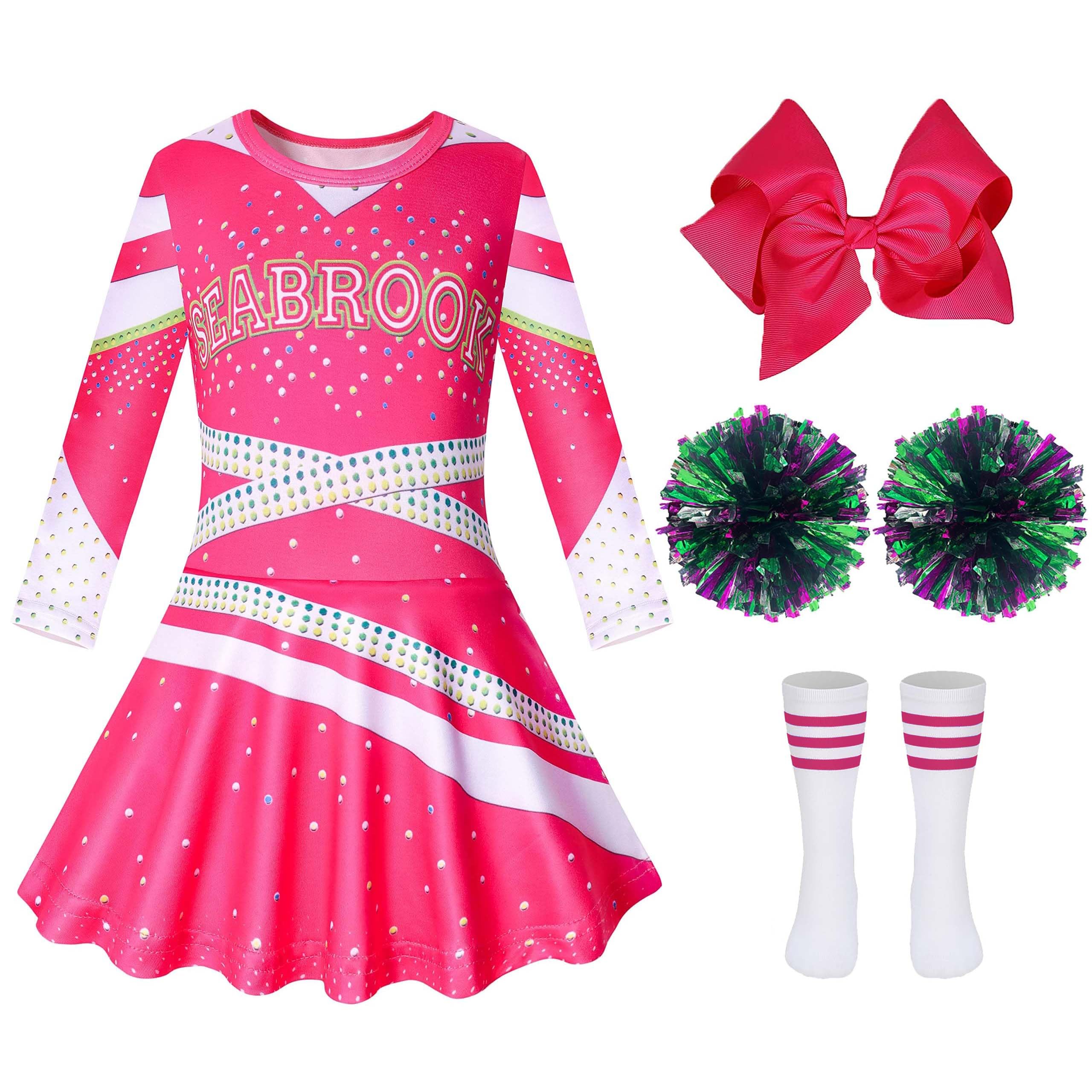 Renvena Costume Da Cheerleader Per Bambina Con Vestito, Copricapo, Pompon E Calzini. Perfetto Per Carnevale, Recite Scolastiche E Ballo. Taglie Da 5-6 A 15-16 Anni.