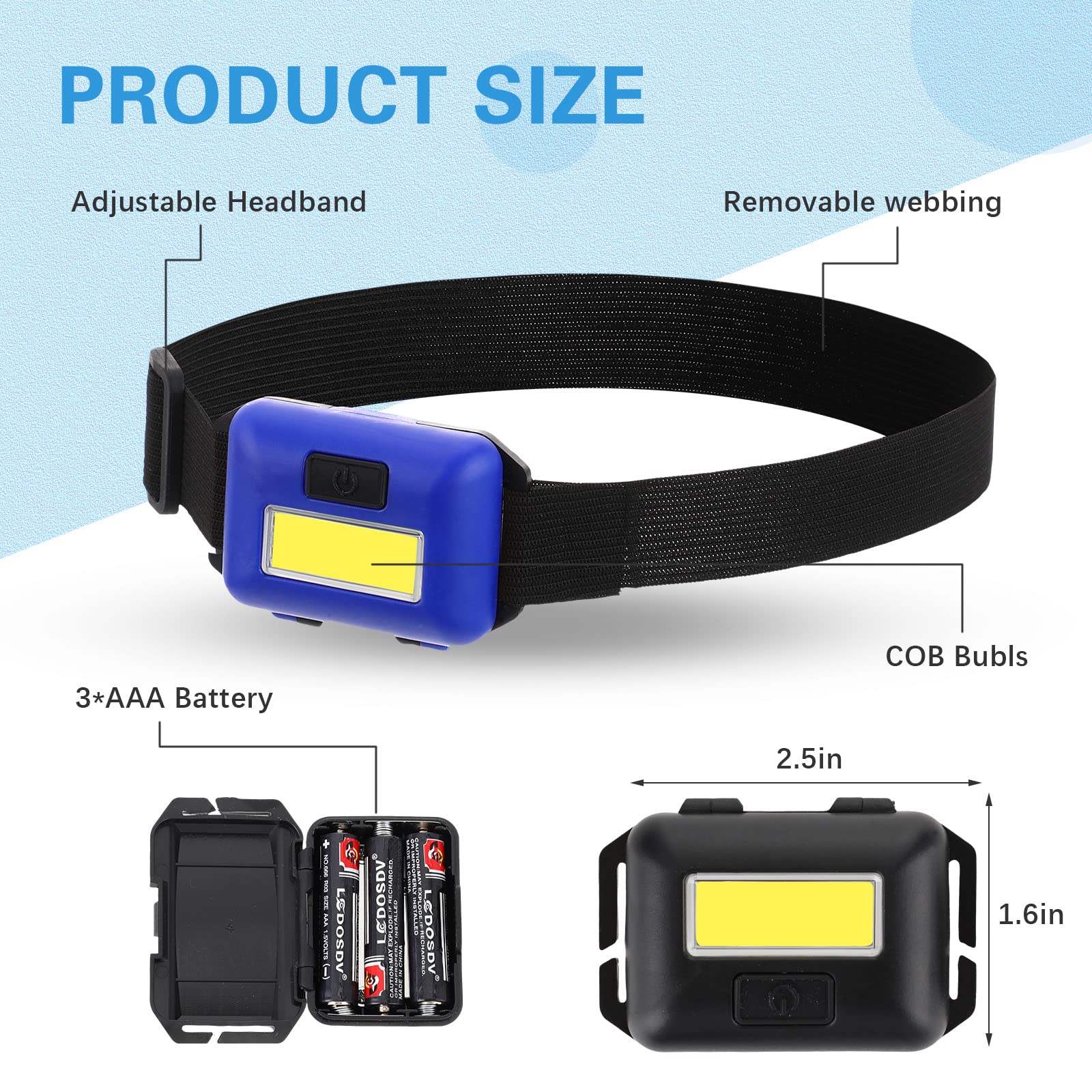 Treela 30 linternas LED para la cabeza, para exteriores, con diadema ajustable, con 3 modos, incluye 90 pilas AAA, brillantes e impermeables, para exteriores, noche, camping, senderismo, pesca
