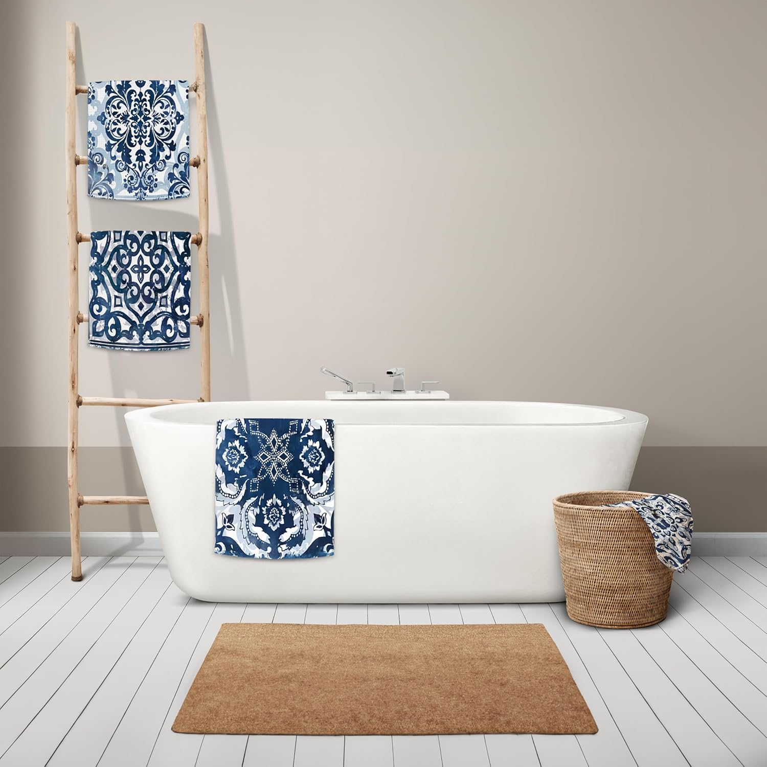 kunlisa Boho Vintage Navy Blue Kitchen Towels,Bathroom Kitchen Decor,16x24 Inch Set of 4 - Image 4