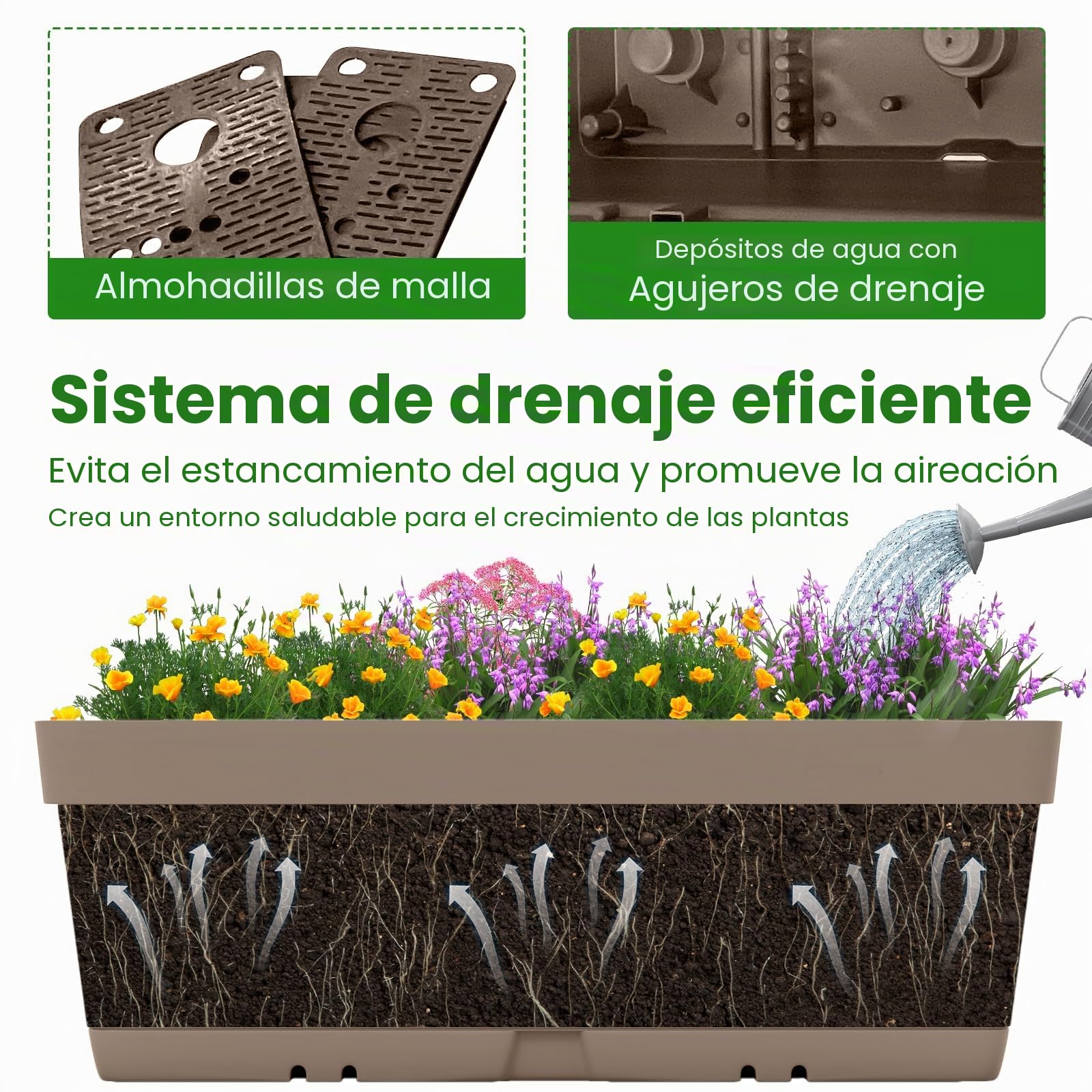 HOMASIS Juego de 6 Macetas para Flores, Jardinera Vertical para Exterior con Sistema de Drenaje, Combinación Libre, Almohadilla de Jardín Elevada en PP para Frutas, Hierbas, Vegetales (Gris)