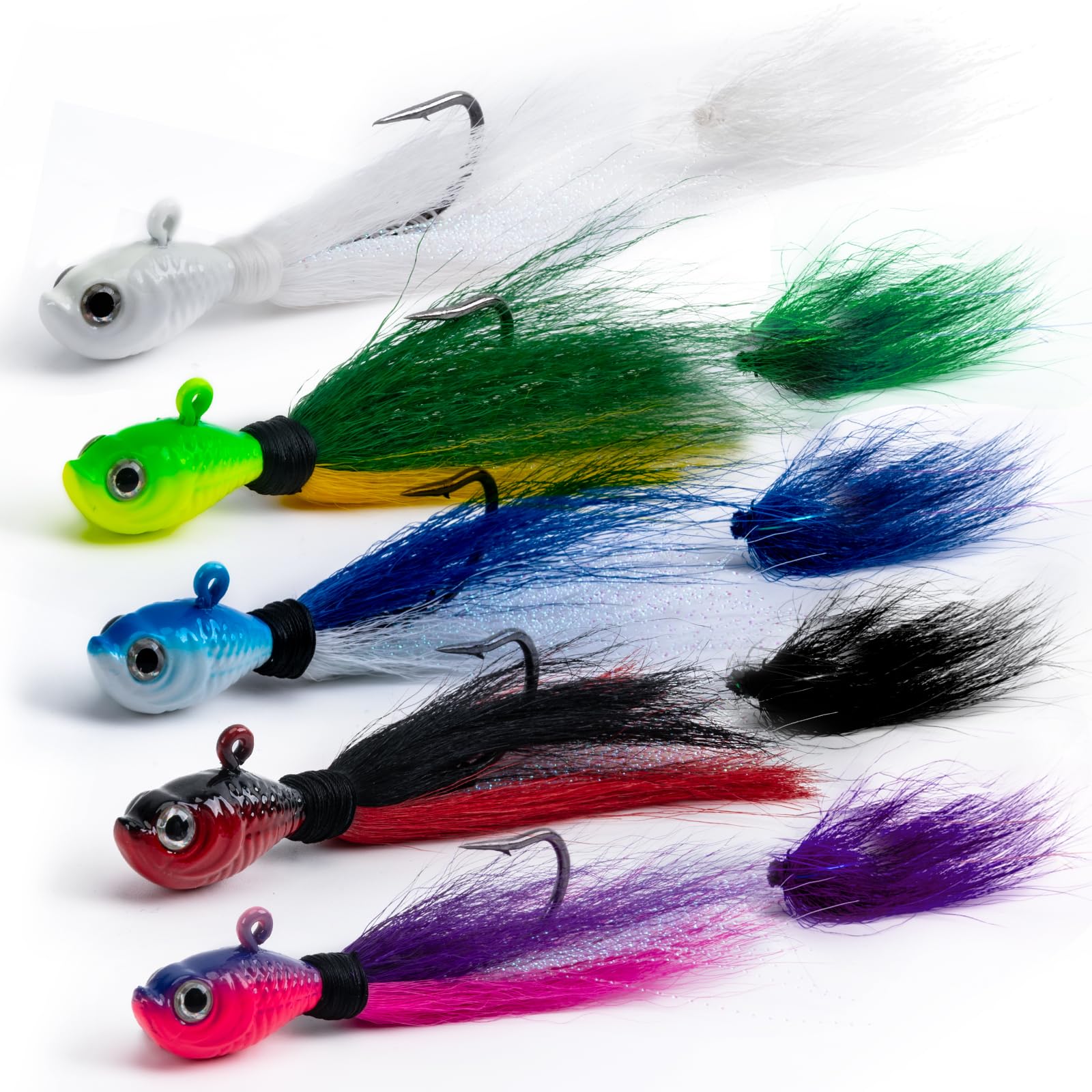 Goture 5pcs Bucktail Jigs Saltwater Fishing jig Hair Jigs Walleye jigs, bucktail jigs for Bass, Crappie, Bluefish, Snook, Rockfish, Halibut 1/4oz, 1/2oz, 1oz, 2oz