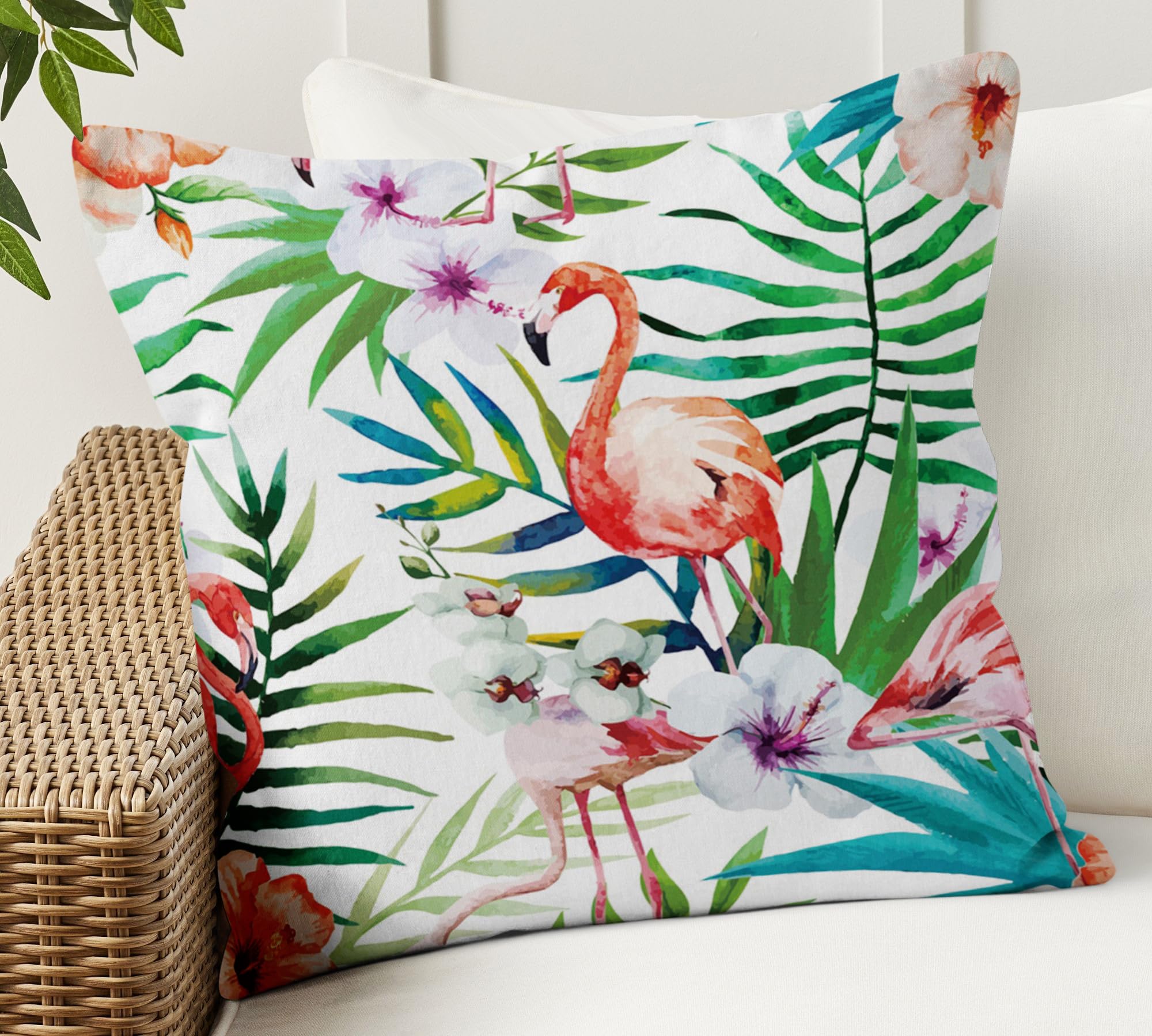 Aoihrraan Fodere per Cuscini Set di 4, Estate Tropicale Motivo Floreale A Foglia Di Fenicottero Morbido Peluche Corto Quadrato Federa per Divano Camera da Letto Auto Sedia Casa Decoro 40x40cm