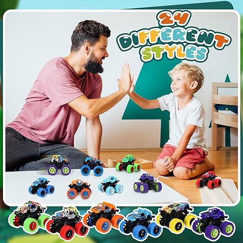 Miniatura 6 de Hungdao Paquete de 24 camiones de juguete a granel para niñas y niños, mini camión de juguete Push and Go a granel para niños, adolescentes,