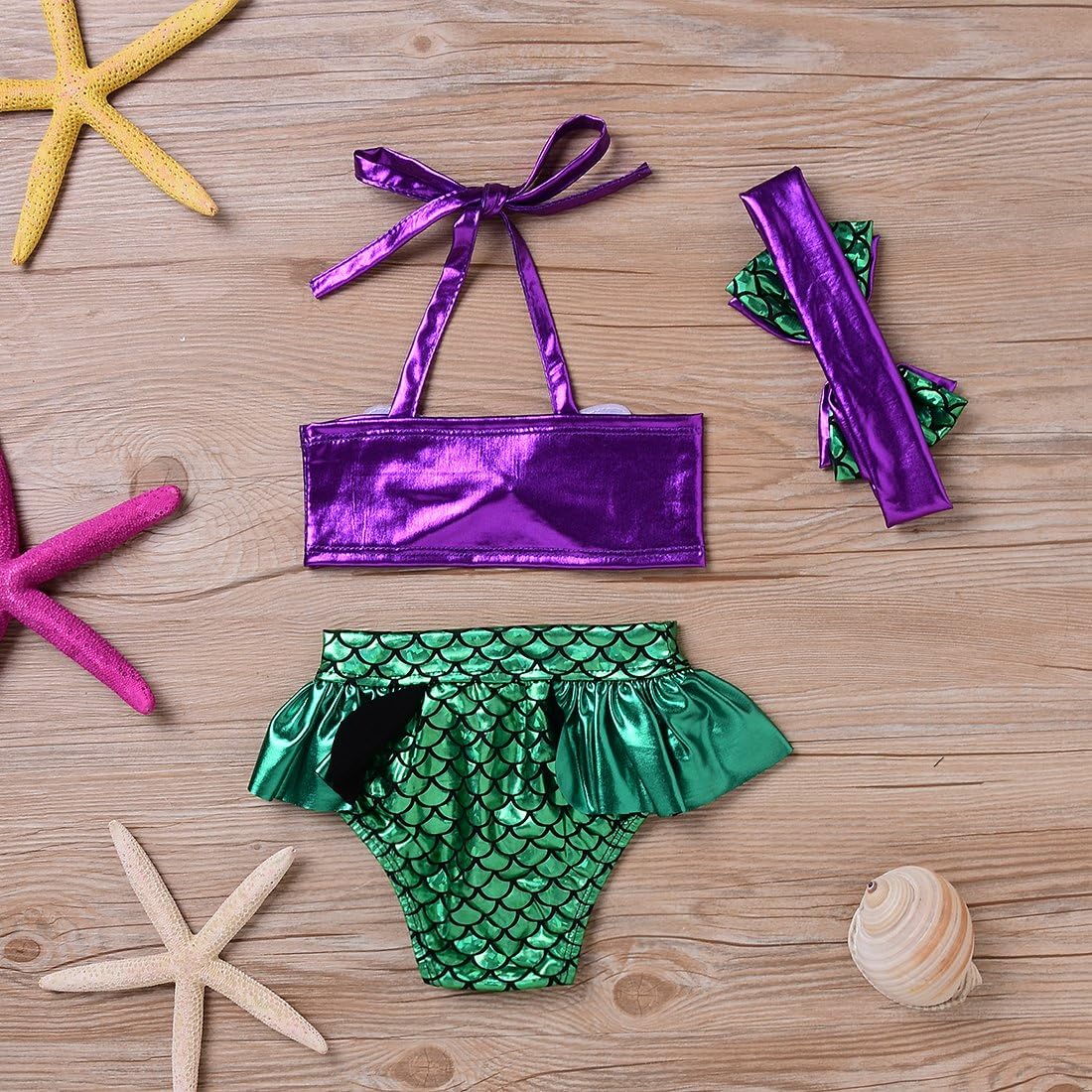 Kids Toddler Baby Girl Mermaid Swimsuits Halter Swimwear Bikini Set with Headband 3Pcs Set - Image 6