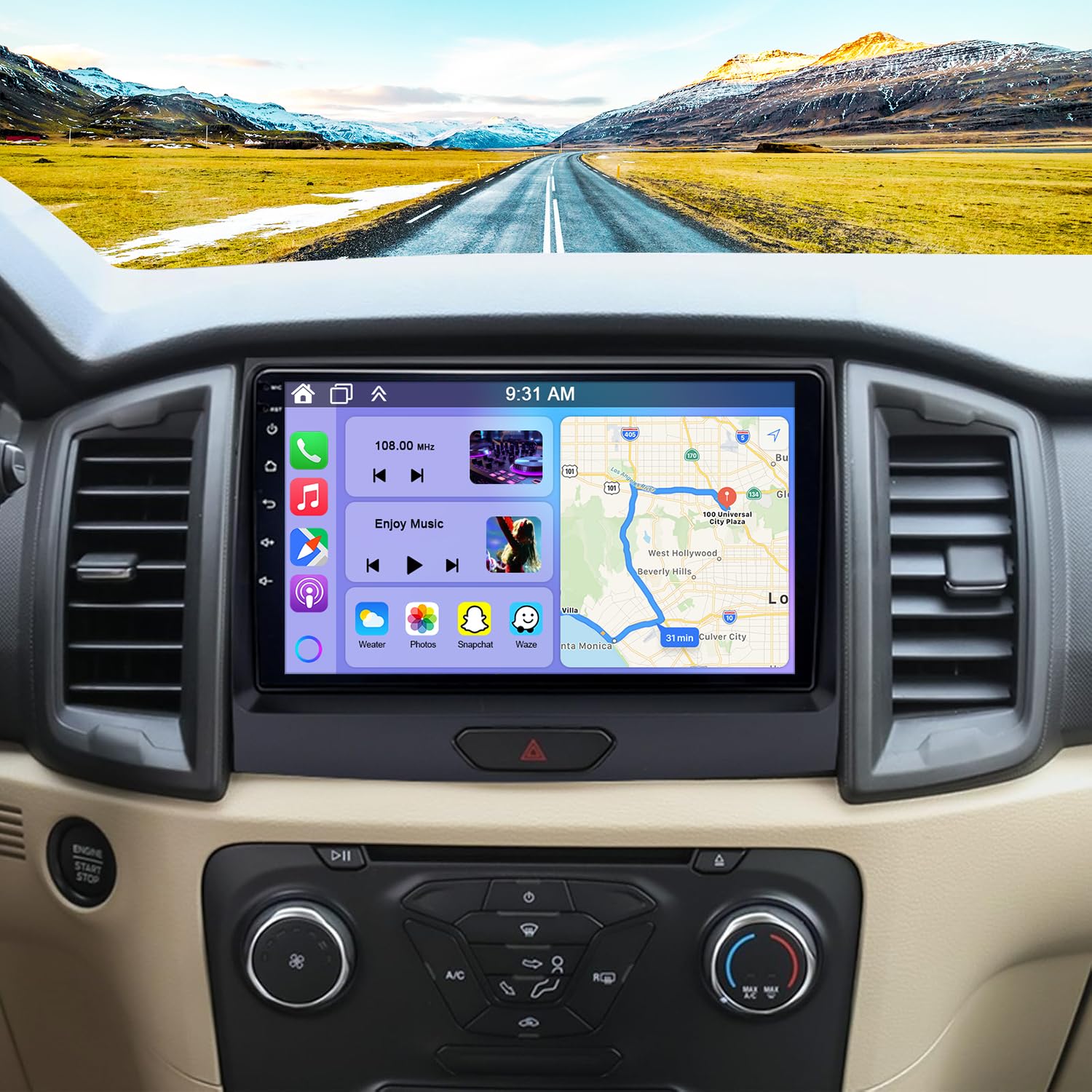 9" Car Stereo Radio for Ford Ranger 2016 2017 2018 2019 with Wireless Carplay and Android Auto, 4G+64G Android 14 HD Touchscreen Double Din Car Radio