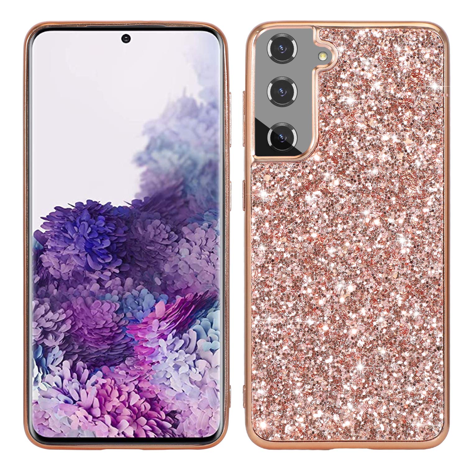 for Samsung Galaxy S25 Case Glitter Sparkle Bling, Silicone Women Bling Phone Case for Samsung S25, Slim PC Hard Shockproof Cover, for Samsung Galaxy