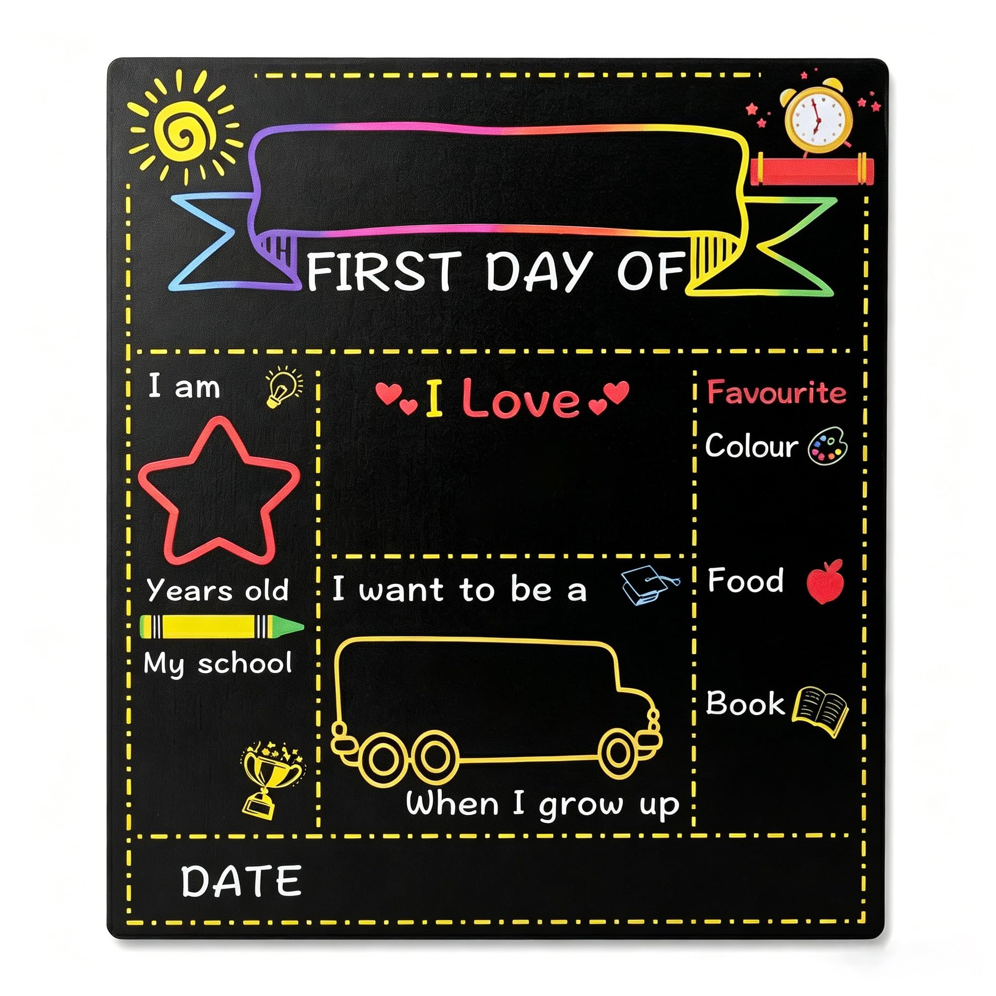 First Day of School Board, My First Day and Last Day of School Chalkboard Decorations, First Day at School Gifts, Reusable Double-Sided Chalk Board Photo Prop for Kids Child (11.81x9.06 in)