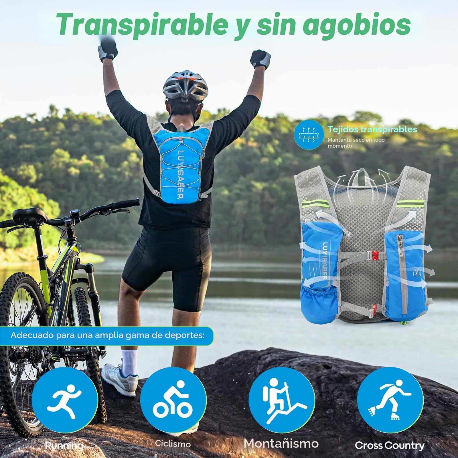 Chaleco de Hidratación,Mochila de Hidratación Ligero,Chaleco Hidratacion Trail Running,Chaleco Running Mujer Hombre Adecuado para Ciclismo,Carrera y Otros Deportes al Aire Libre
