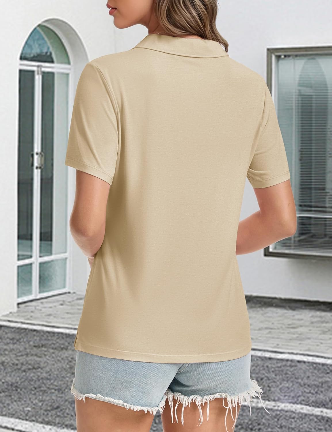 MAGCOMSEN Women's Polo Shirts V-Neck Short Sleeve UPF 50+ Sun Protection Collared Golf Shirt Work Summer Tops - Image 2