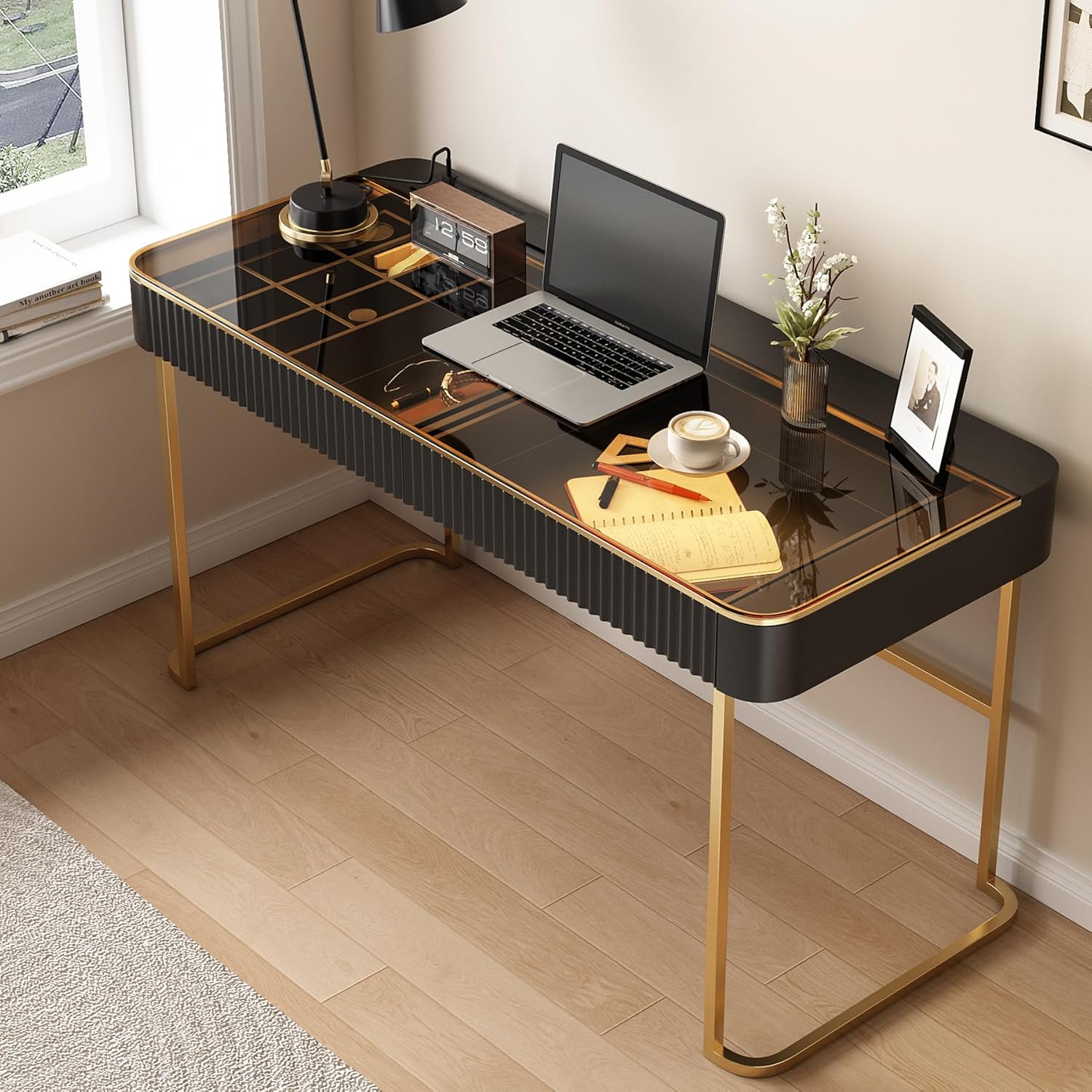 NovaGlass X1 – Space Saving Office Desk with Drawers and USB Outlet