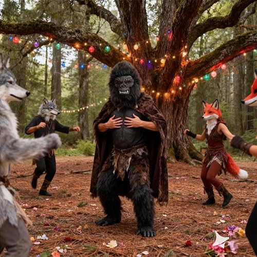 Miniatura 5 de Máscara de cabeza de gorila de animales, disfraz de mono novedoso para Halloween, accesorios de fiesta