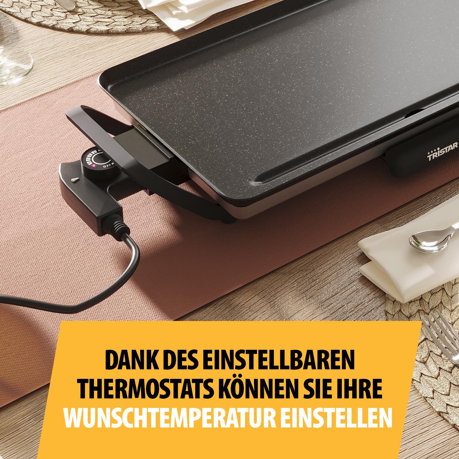 Tristar Tischgrill Slim M 46x26 cm Antihaftbeschichtung Cool-Touch Griffe Thermostat BP-2667