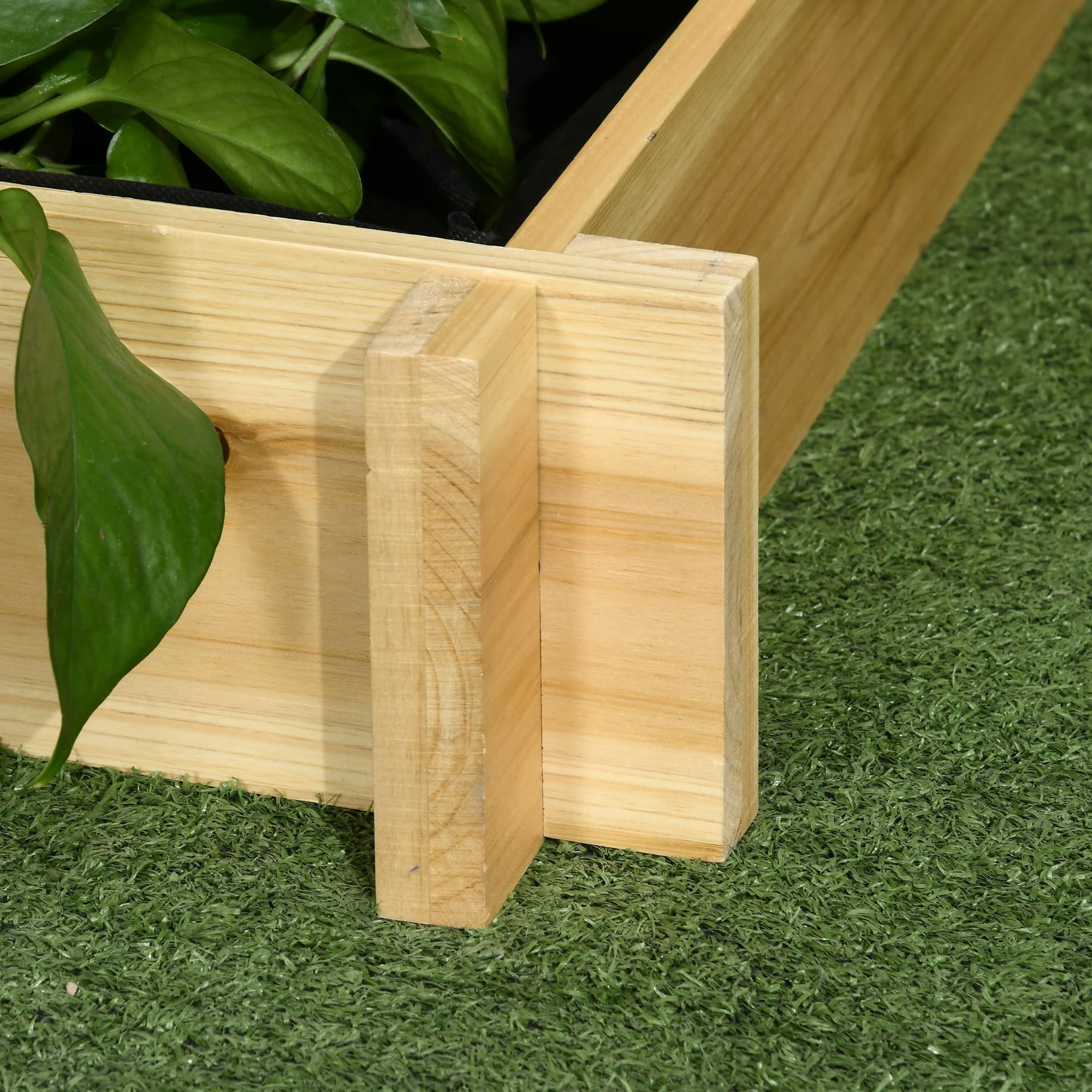 Outsunny Jardinera de Madera Elevada de 3 Niveles Jardinera Exterior Grande con Diseño de Escalera y Tela no Tejida Huerto Urbano para Cultivos Plantas Flores para Patio Terraza 93x93x35 cm Natural