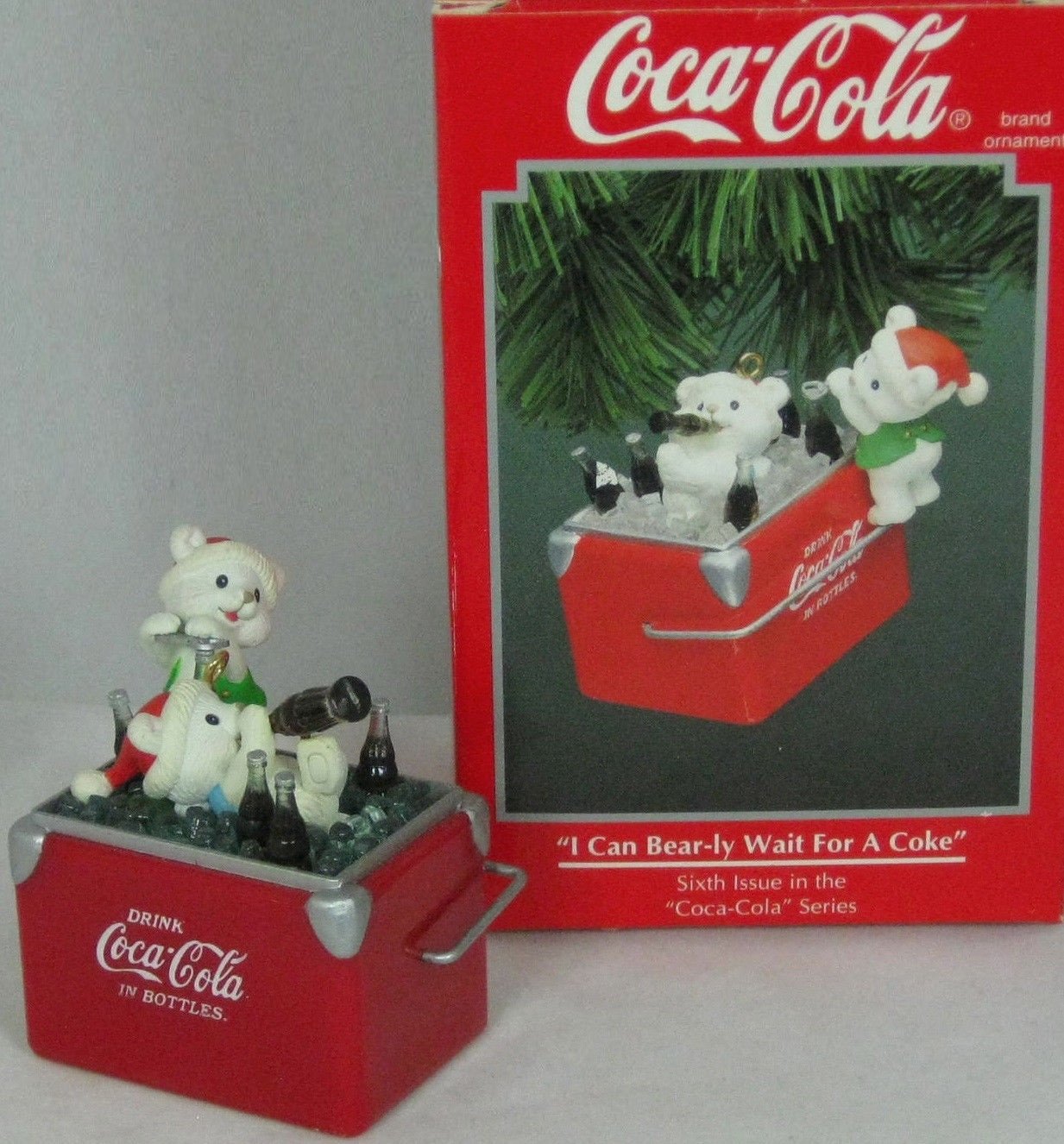 Coca Cola Christmas Ornament 2" Collectible 1994 ; " I can Bear-ly Wait for a Coke"
