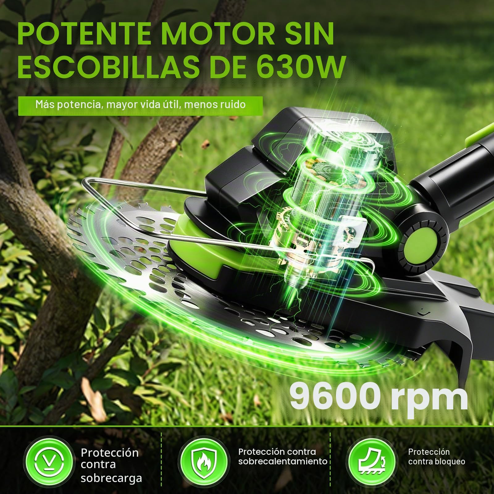 Desbrozadora 3 en 1 con batería de 630 W para Makita 18 V con 2 baterías de 4,0 Ah, 2 ruedas auxiliares, desbrozadora inalámbrica sin escobillas para césped, bordes y malas hierbas – 23 cm de ancho de