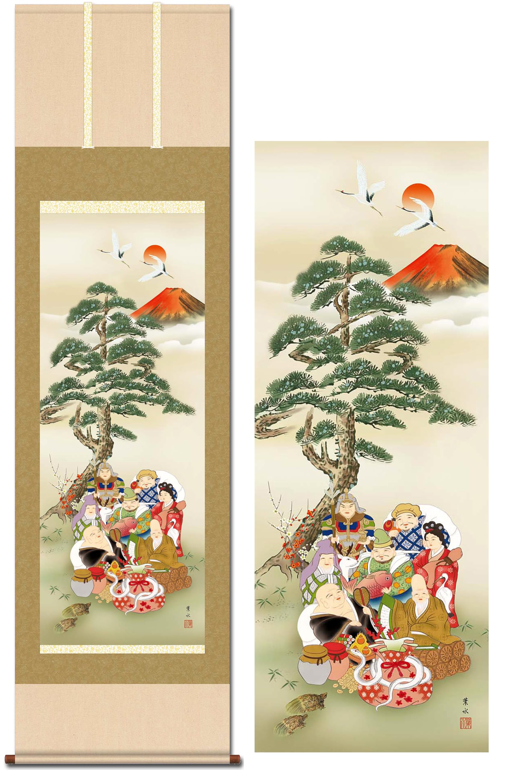 Amazon.co.jp: 掛け軸 開運画 正月 吉祥七福白蛇図 へび 蛇 巳 干支