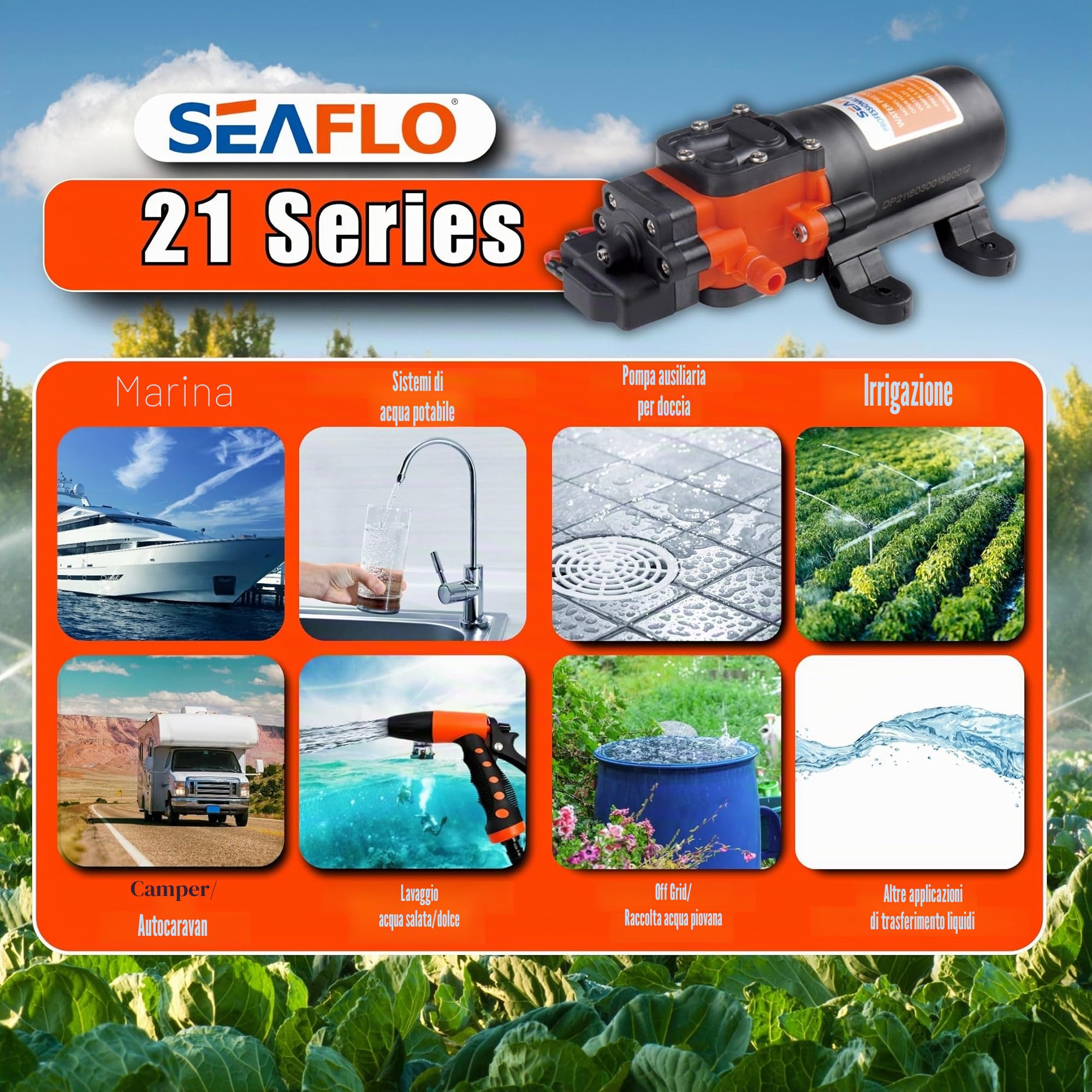 Seaflo Pompa a membrana a pressione dell'acqua, 12 V, 1,2 GPM, 35 PSI