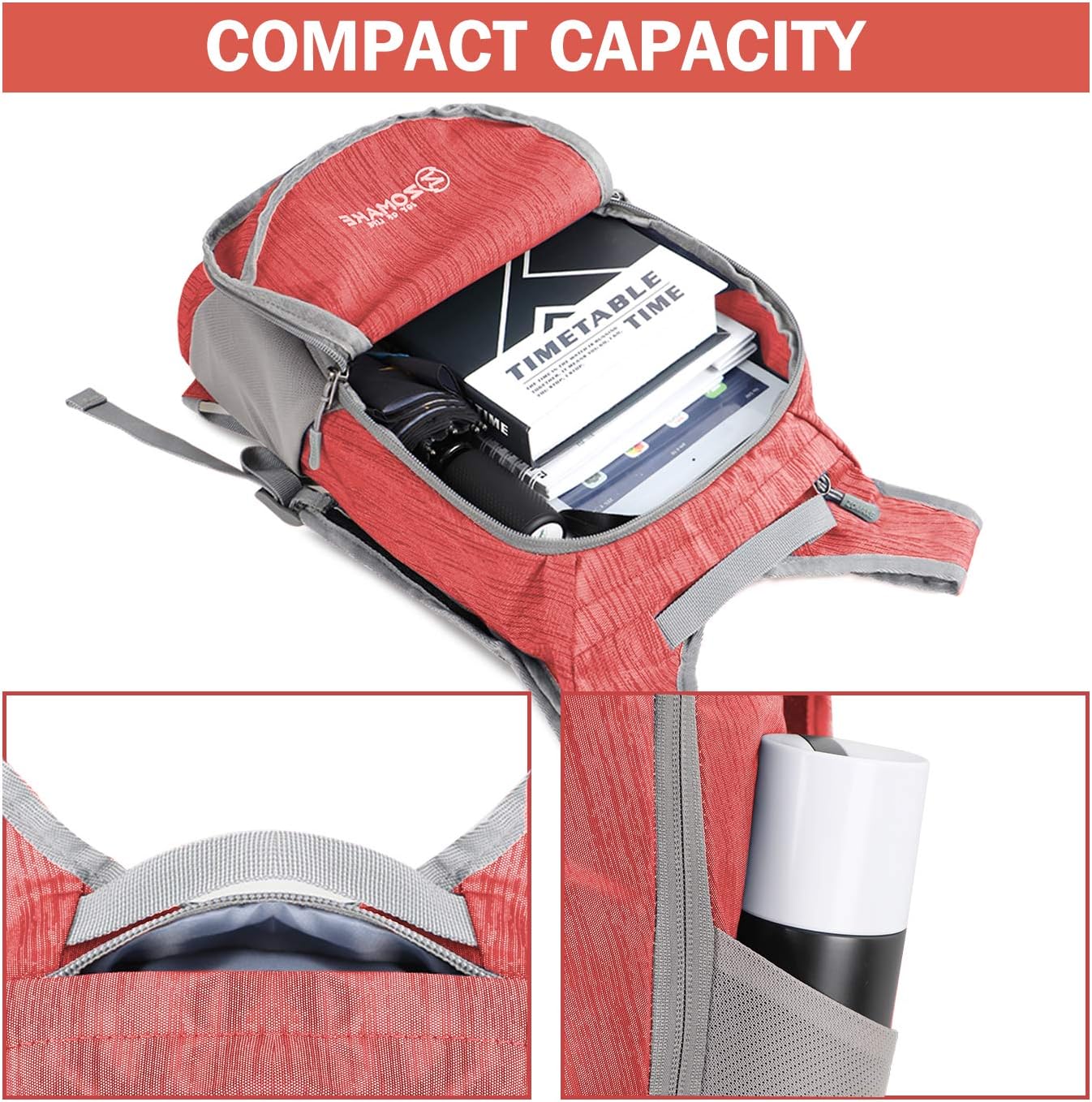 ZOMAKE Ultra Lightweight Packable Backpack 18L, Small Foldable Hiking Backpacks Water Resistant Folding Daypack for Travel(Red) - Image 3