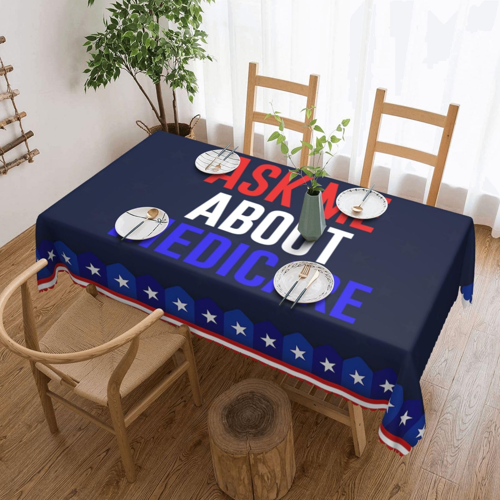SMAZDFXX Ask Me About Medicare Gifts 54 x 72in Table Cloth,Polyester Rectangle Tablecloth for Kitchen Dining