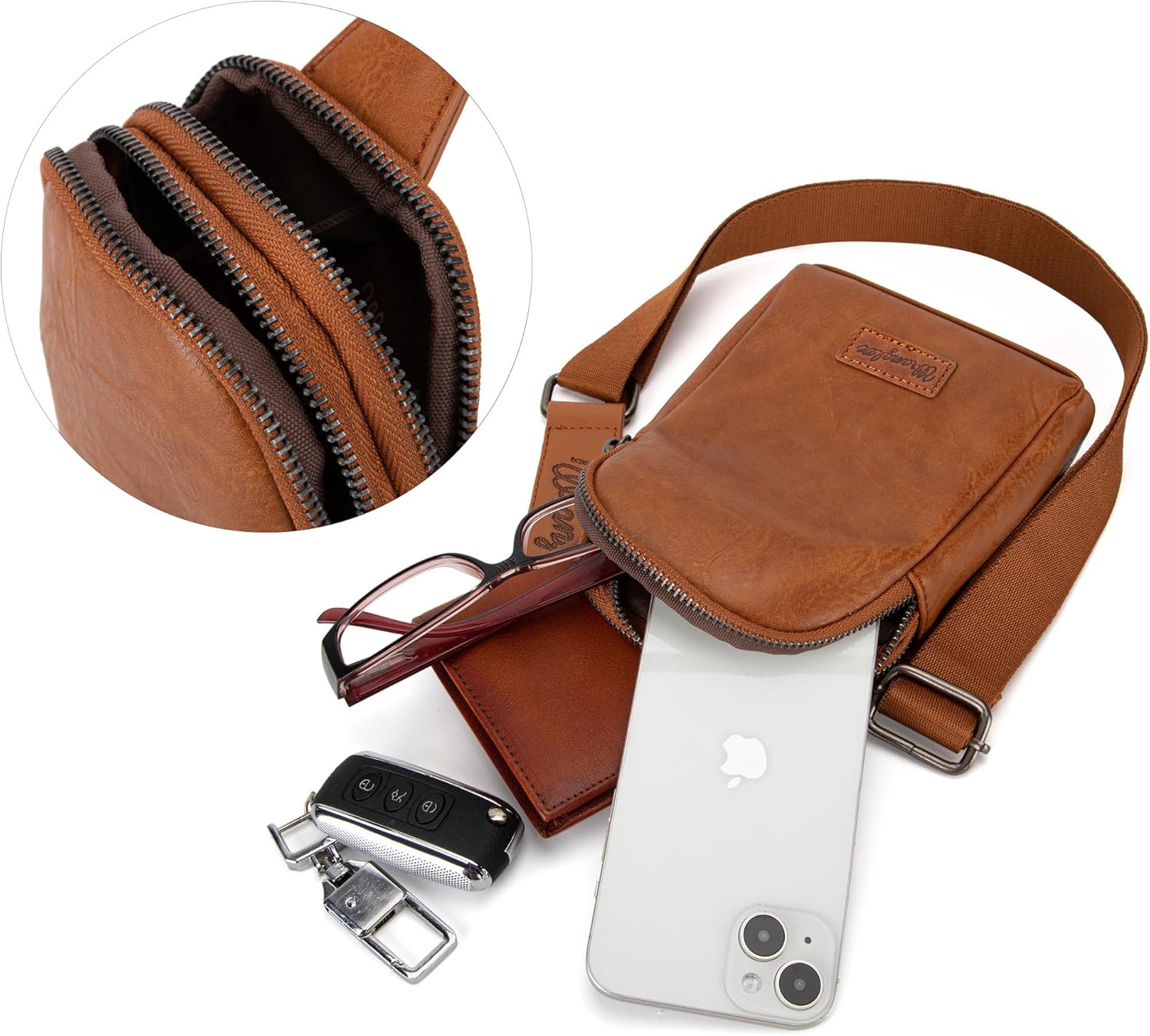 Wrangler Small Sling Bag for Women, Leather Crossbody Bags Cross Body Purse Fanny Packs with Adjustable Strap for Gift - Image 7