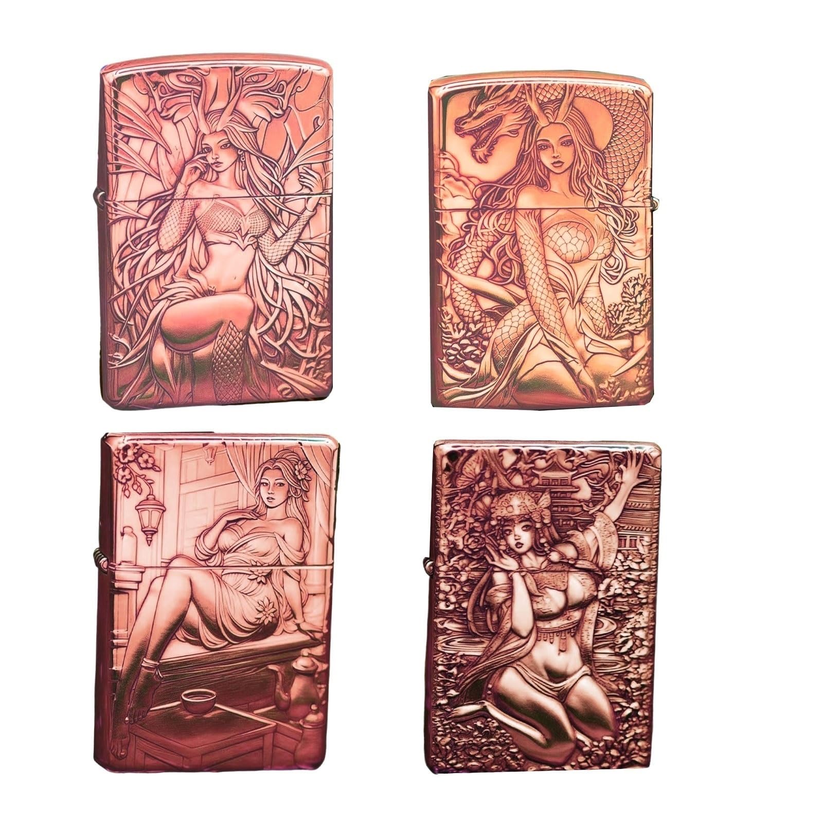Vintage Handmade Brass Windproof Lighter with Antique Finish - Retro Style Five Sided Engraving Flip Top Soft Flame