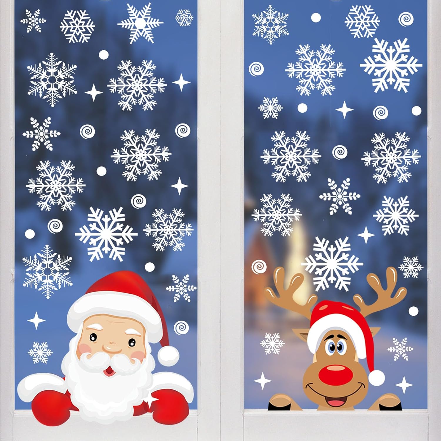 182 Pcs Christmas Window Stickers Xmas Window Clings Decoration