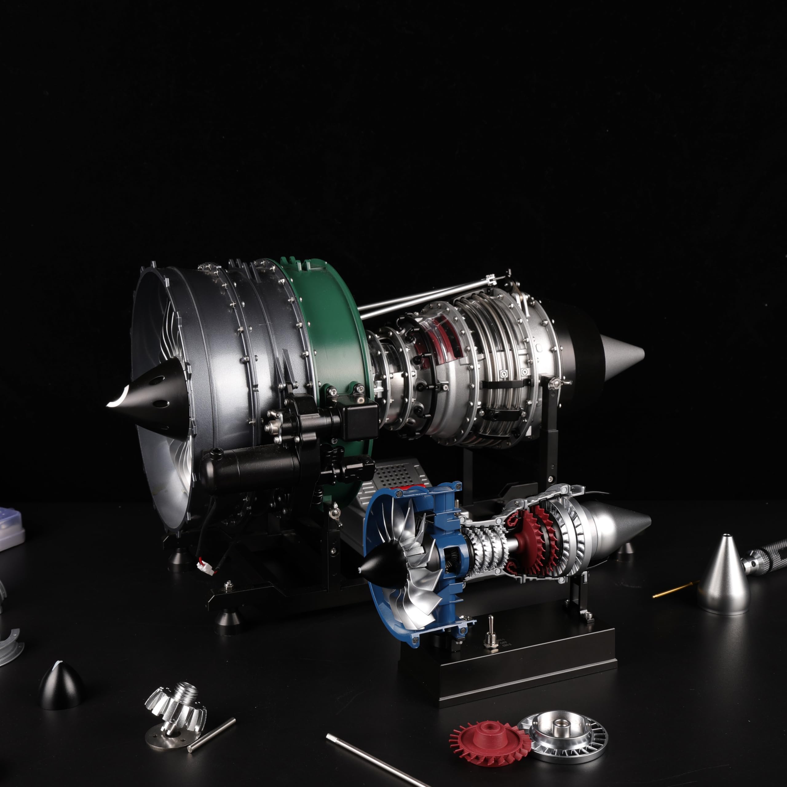 DM122 -Mini Kit di modellino in metallo Turbofan che funziona, oltre 170 parti, scala 1:14, modello di motore a reazione interamente in metallo con copertura trasparente semi-sezionale