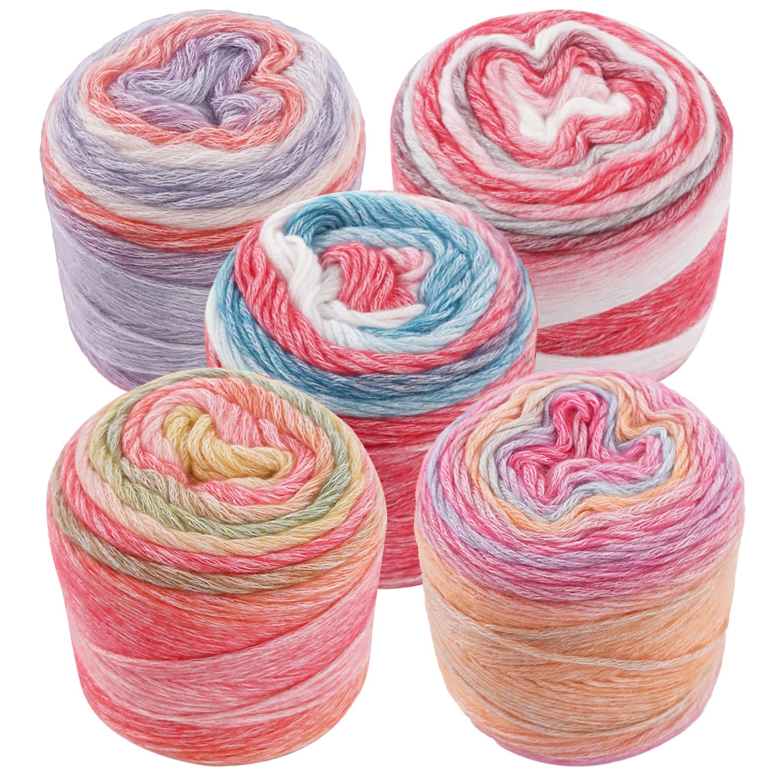 5 rollos de hilos para tarta, para ganchillo, mezcla de lana suave degradada, hilos variegados, para tejer, degradado multicolor para mantas, bufandas, manualidades