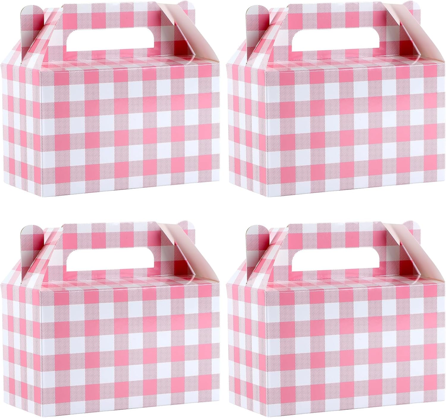 Ustforjoyful 12 Pcs Pink Favor Boxes Pink Gingham Gable Box Party Supplies