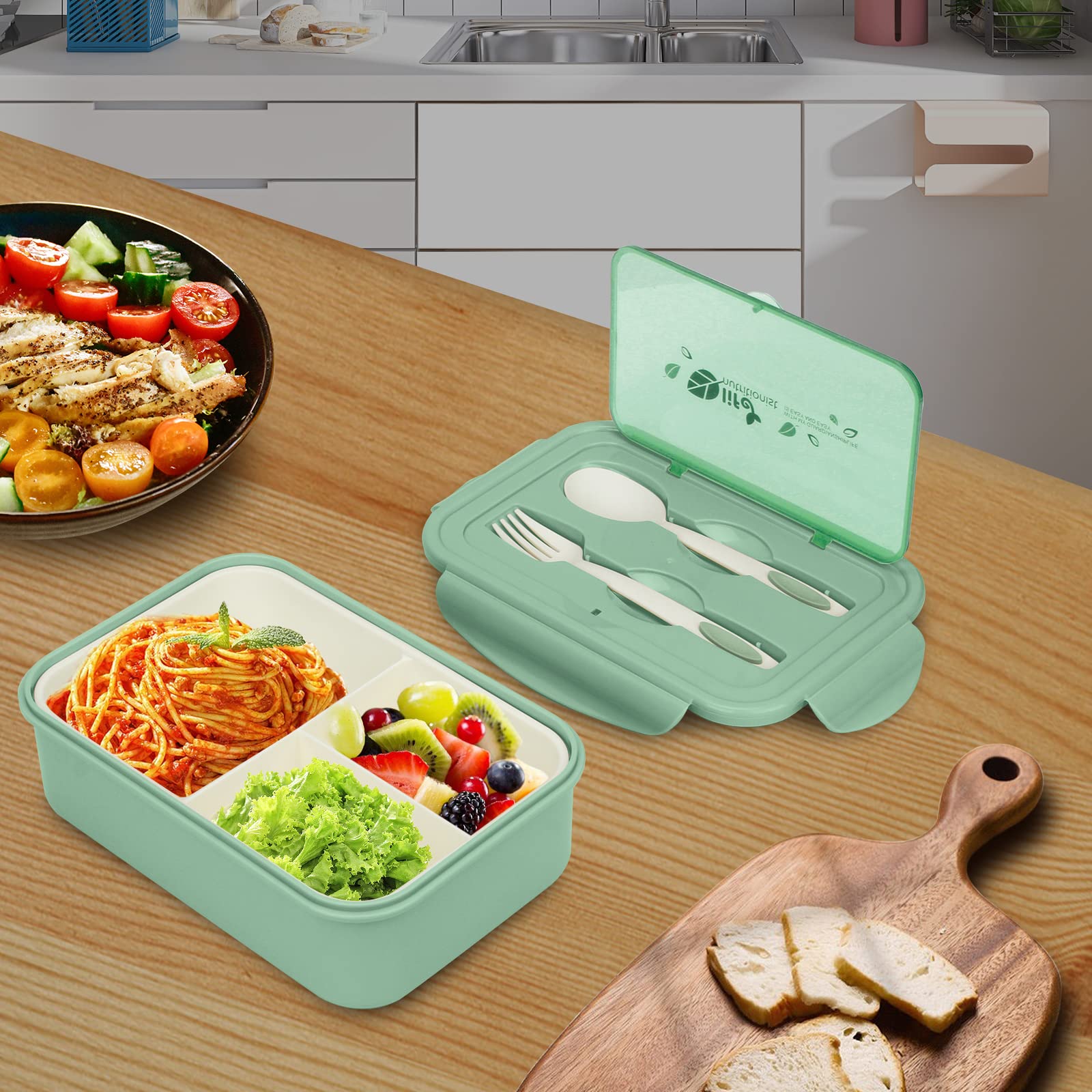 Porta Pranzo Bento Box 1400ml 2 Strati - Con Borsa Termica E Posate, Senza BPA - Foto 9
