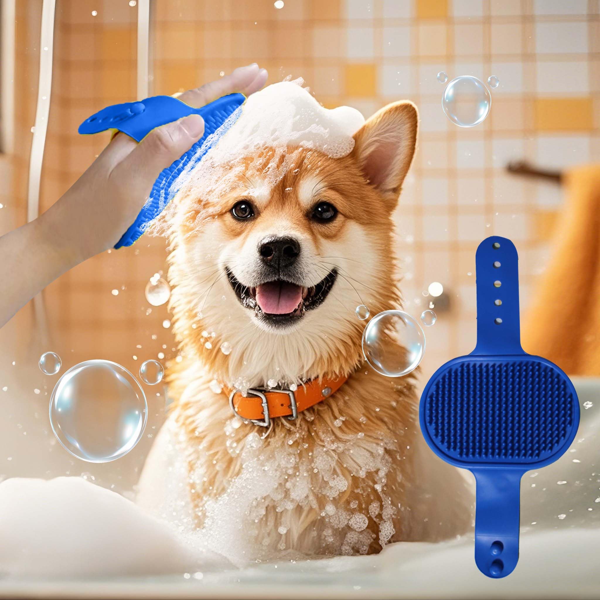 NVNAN Guantes de aseo para gatos y perros – Cepillo de champú para perros y cepillo para eliminar el pelo de las mascotas y guantes de masaje para gatos, perros, todo tipo de pieles (1 cepillo + 1 par