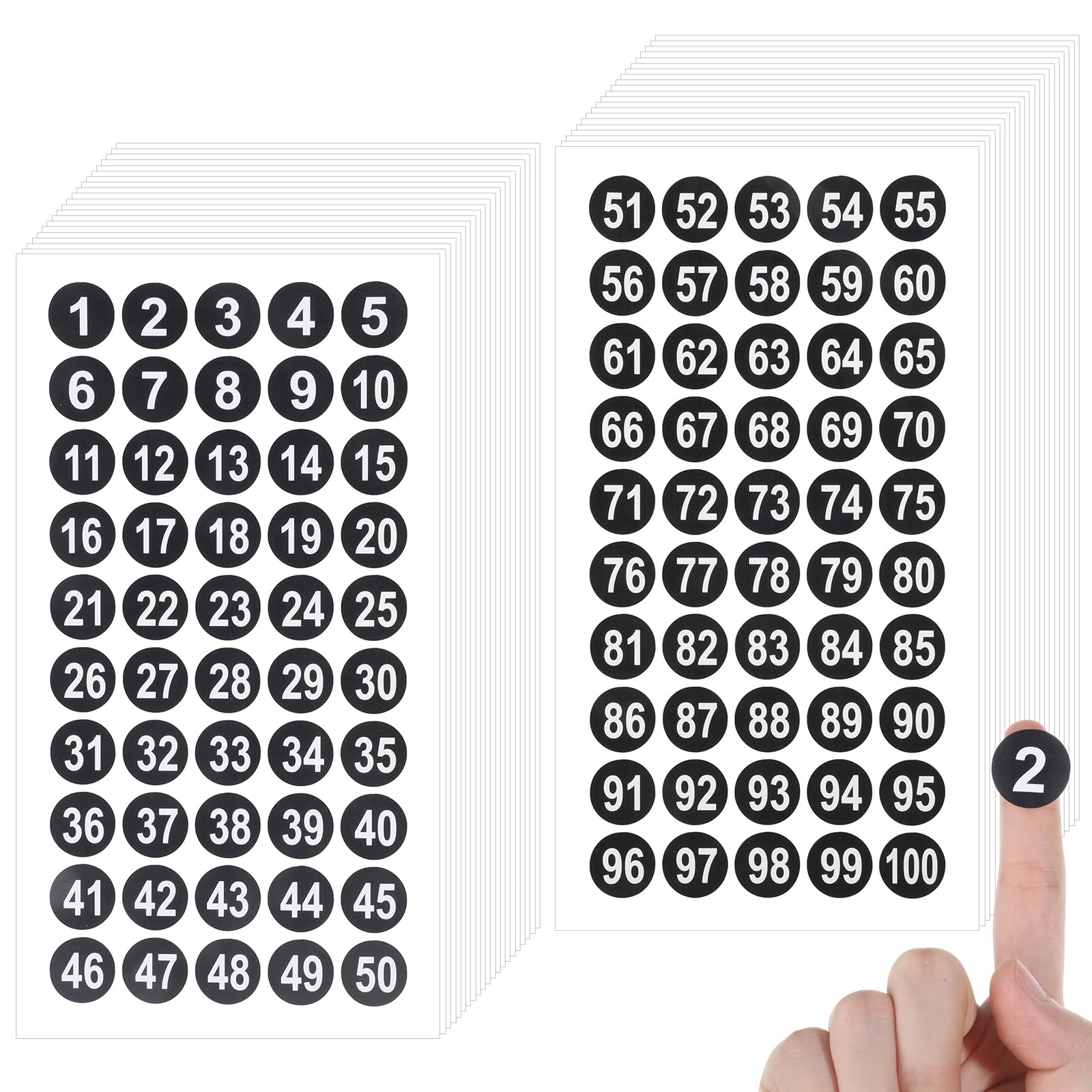 40 Sheets Round Number Sticker 1-100, 2000 Pcs Black Consecutive Vinyl Round Number Stickers, 2 cm Self-Adhesive Waterproof Numbers Decals for Office Storage Inventory Organization, Indoor Outdoor Use