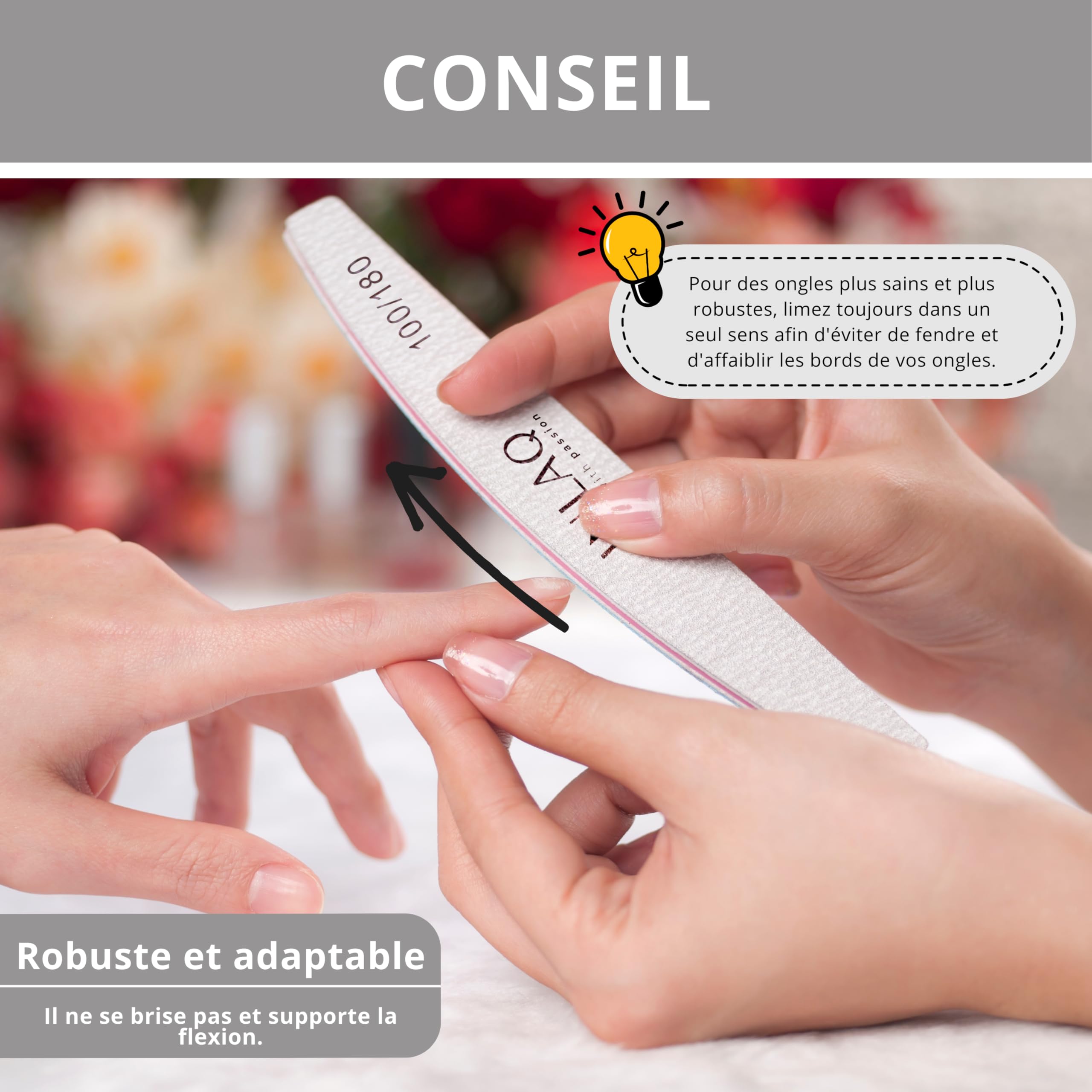 INLAQ® Lime à Ongles 100/180 - Professionnelle en demi-lune Durable Résistante à l'abrasion - Set de Limes à Ongles Jetable - Idéal pour Manucure en Salon et à Domicile Résultats Parfaits - 25 pièces