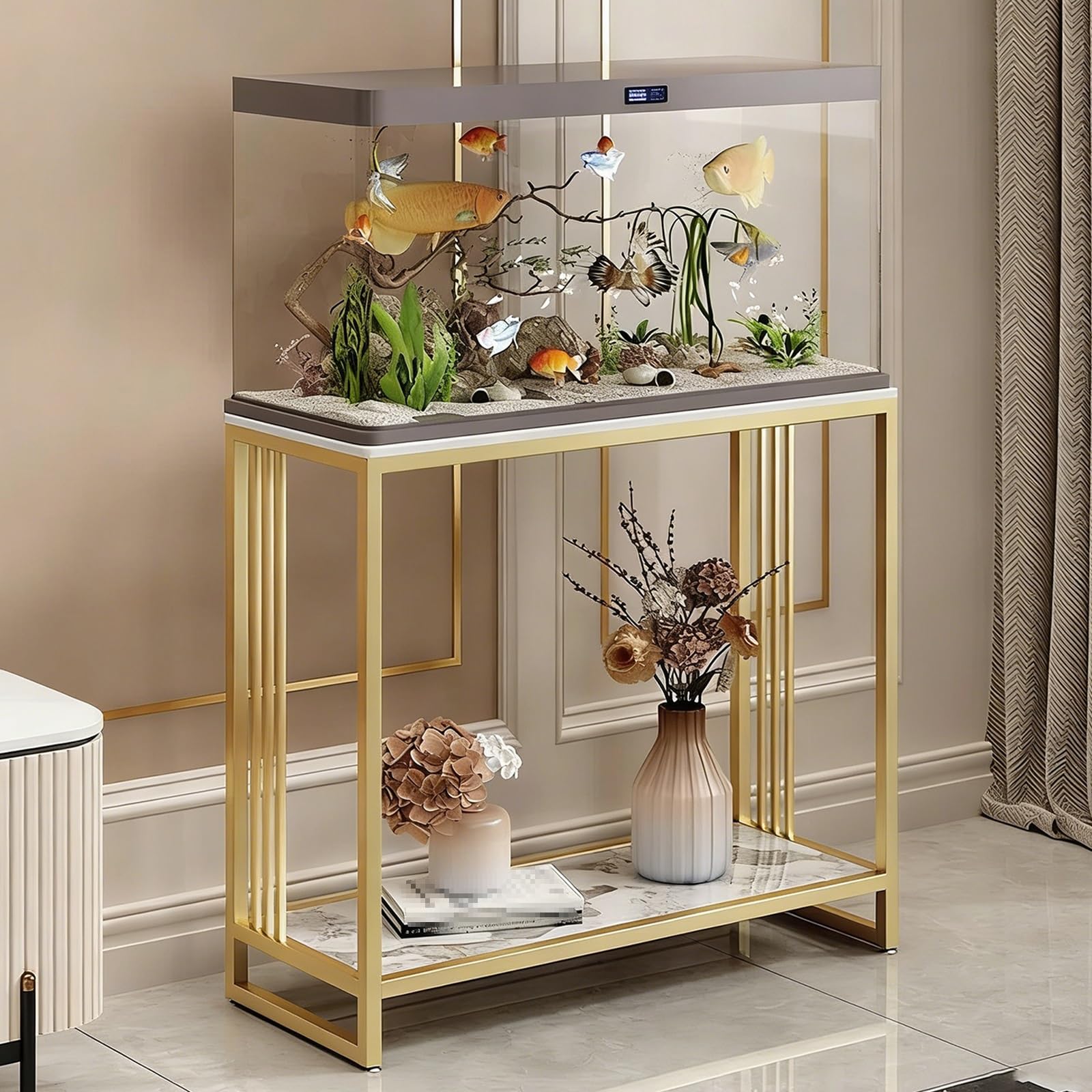 Stojak do akwarium z kamiennym blatem, metalowa rama, stojak terrarium, nie wymaga montażu do wejścia do salonu