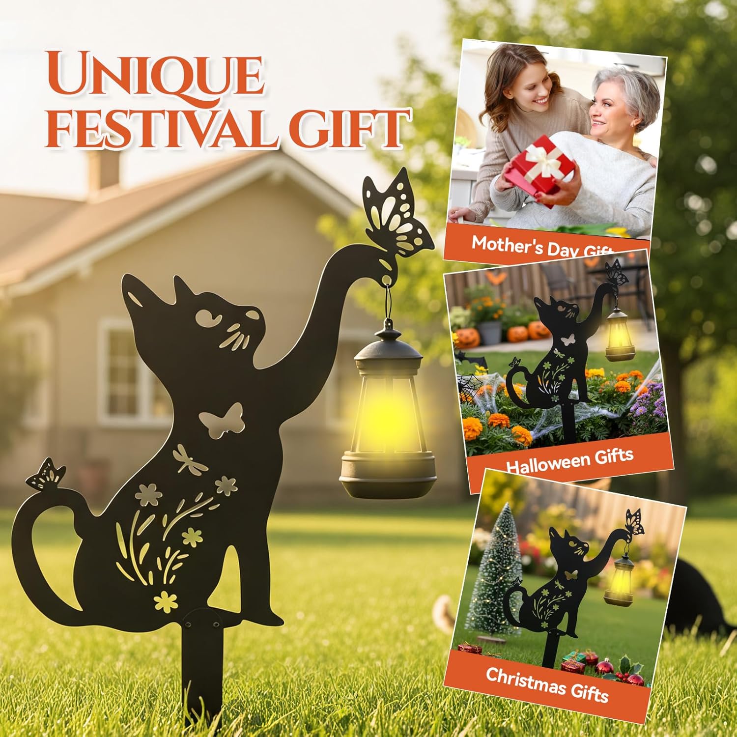 Black Cat Garden Decorations Outdoor - Solar Lights Outdoor Garden Decor Stake with Butterfly Decorative Metal Housewarming Ornament for Yard Lawn Patio – Unique Gift Ideas for Mom Woman Grandma - Image 2