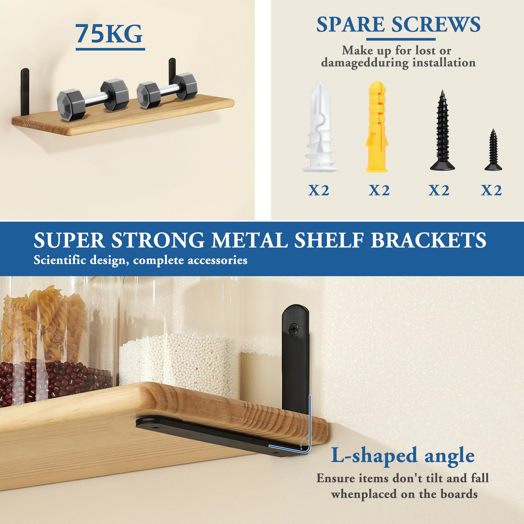 Mooche 4Pcs Shelf Brackets Black, Heavy Duty Angle Brackets, Metal L-Shaped Shelf Bracket - Image 4