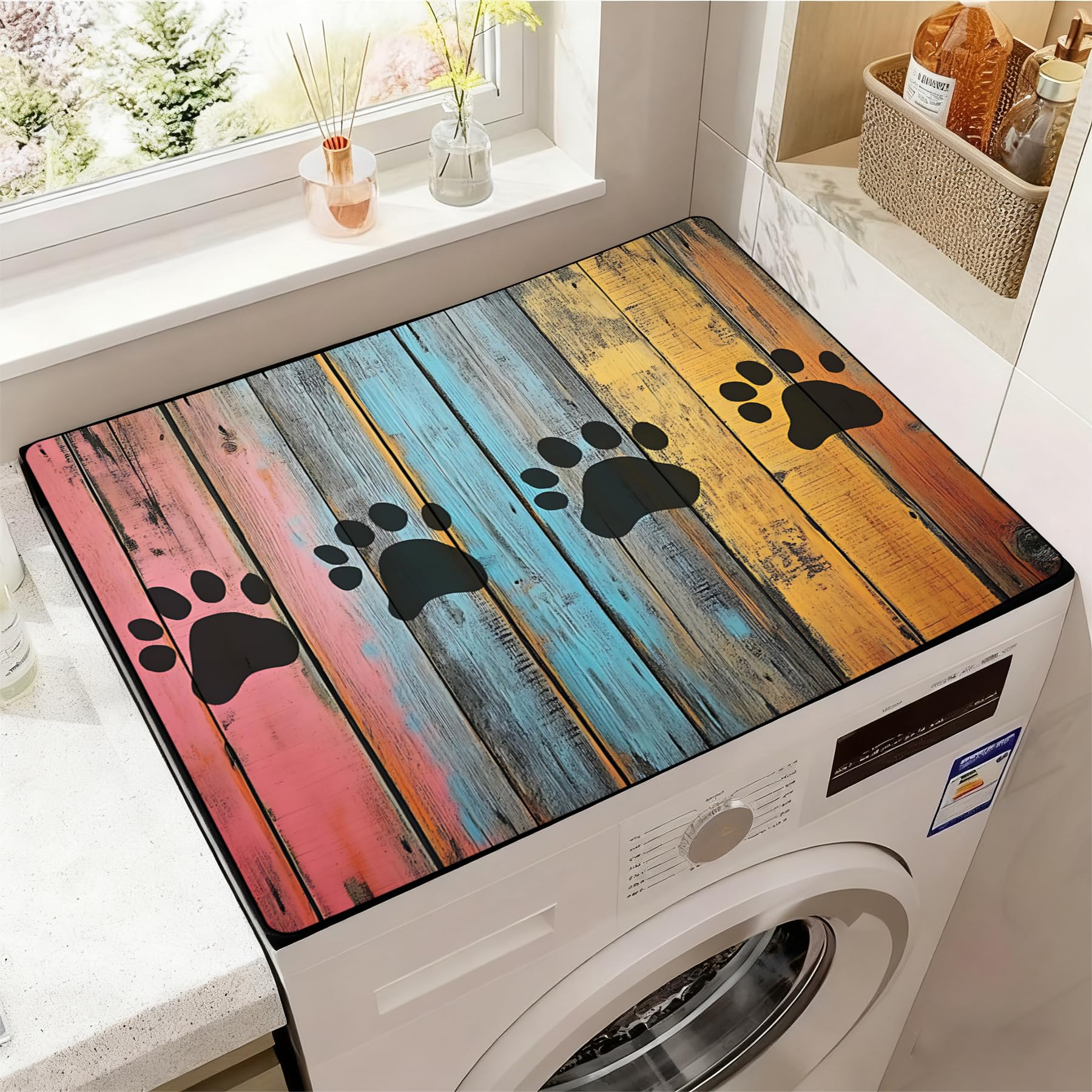 Washer and Dryer Covers for the Top, Non-slip Dryer Top Protector Mat, Dust-proof Washing Machine Cover, 23.6" x 19.7" (Dog paw print, 23.6" x 19.7")