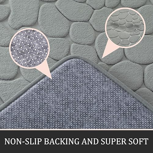 Miniatura 3 de YIHOUSE Juego de 2 tapetes de baño de espuma viscoelástica, color gris claro, antideslizantes, absorbentes de agua, lavables, para fregadero,