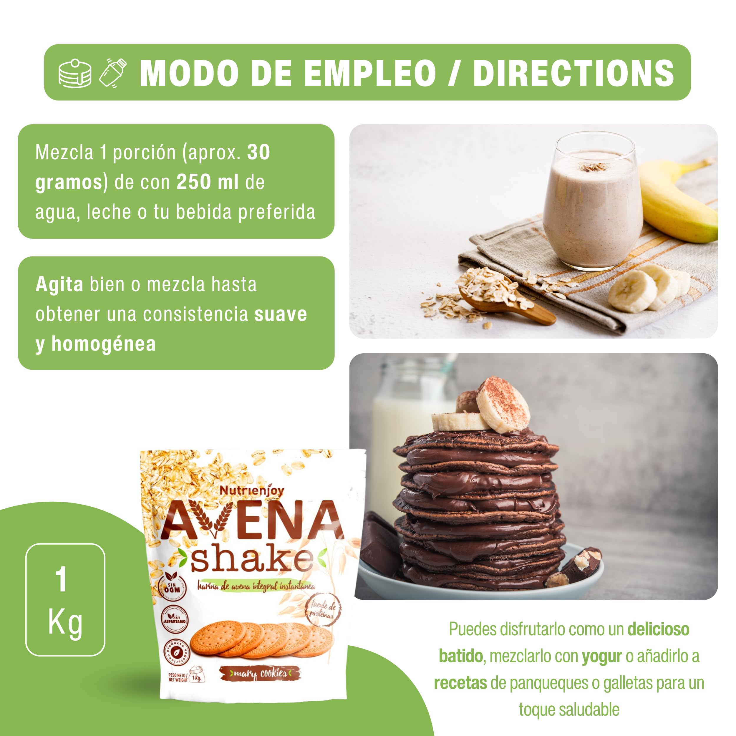 NutriEnjoy - Avena Shake 1Kg | Copos de Avena Integral Molidos | Harina de Avena Sabores | Avena en Polvo | Harina de Avena Integral | Avena Instantánea Sabores Deliciosos (Mary Cookies) - 3