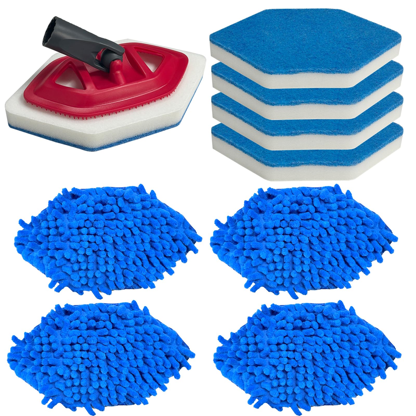 Lot de 4 têtes de balai de rechange et 4 têtes de rechange en éponge, compatibles avec la serpillère Vileda Bath Magic pour salle de bain et baignoire